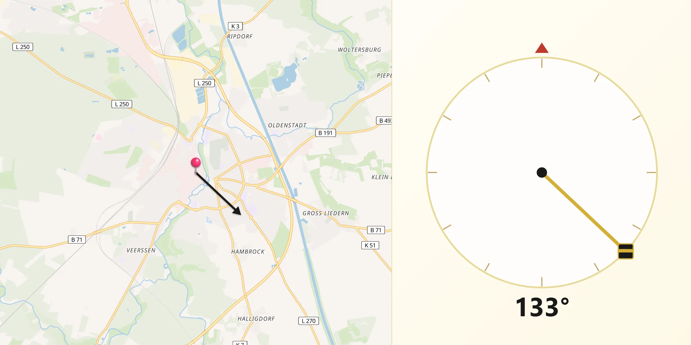 Qibla-Richtung von Uelzen