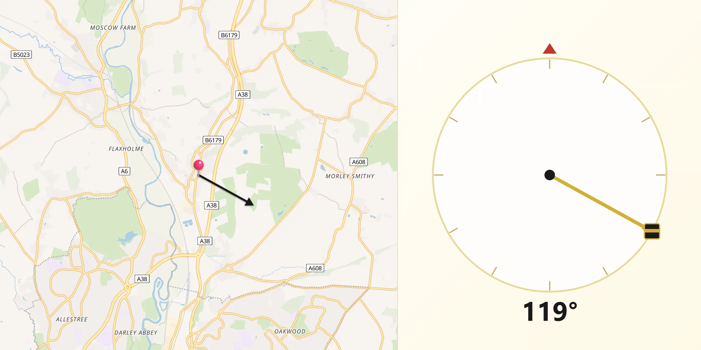 Qibla Direction from Little Eaton