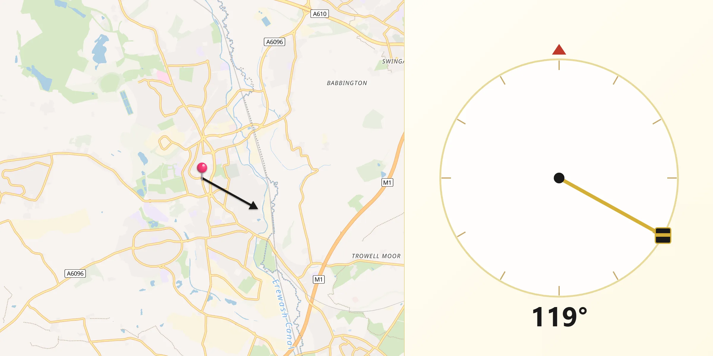Qibla Direction from Ilkeston