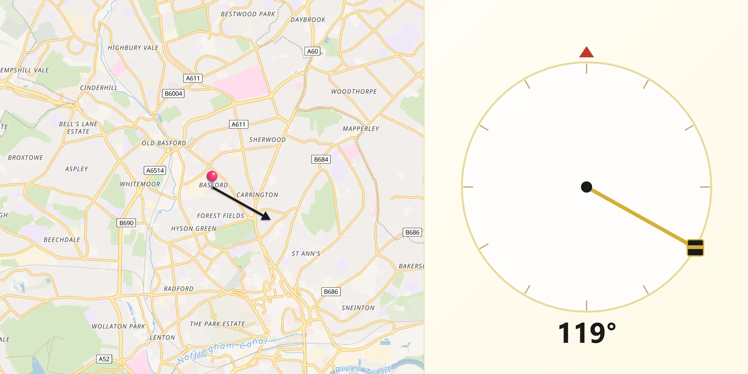 Qibla Direction from New Basford