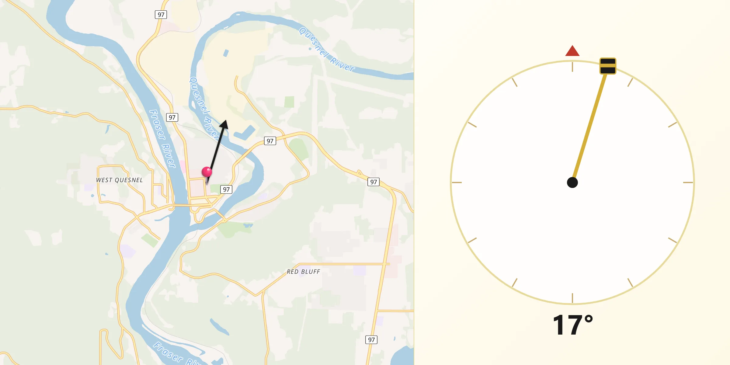 Qibla Direction from Quesnel
