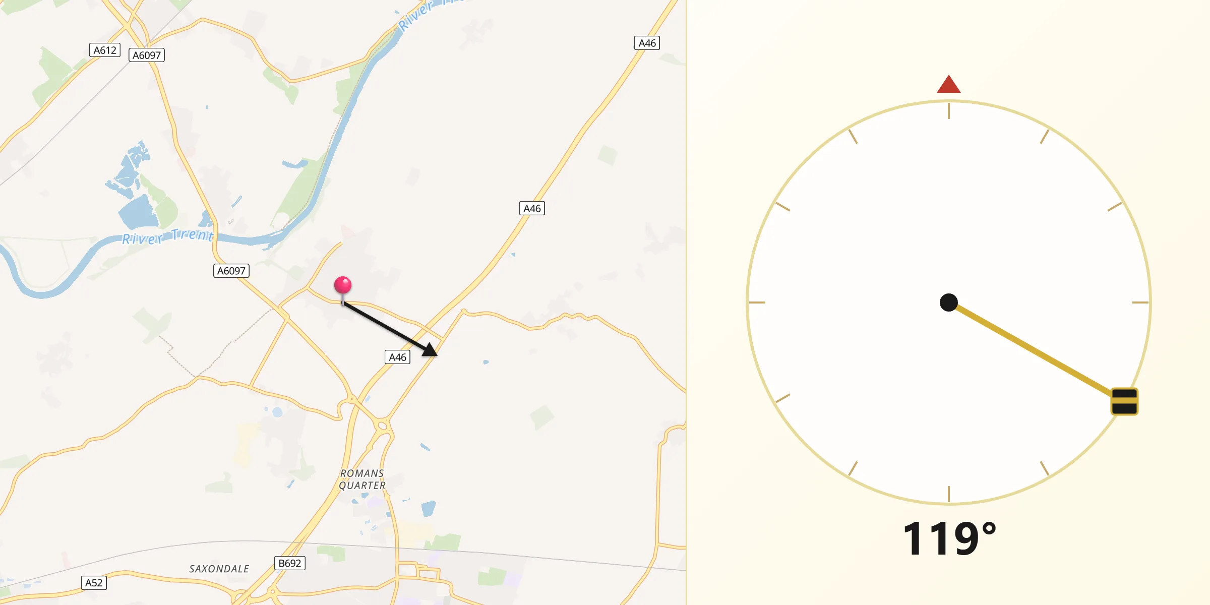 Qibla Direction from East Bridgford