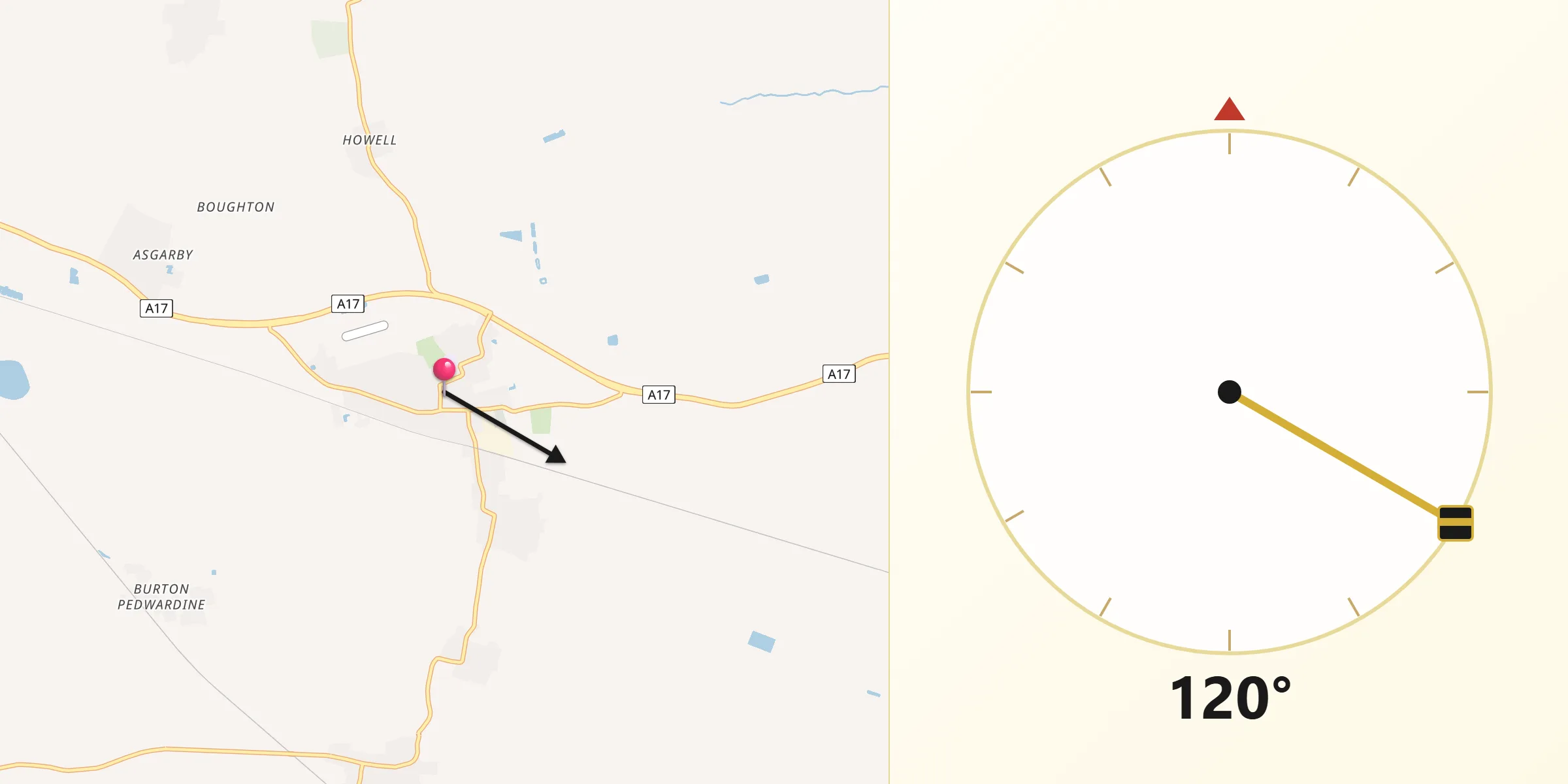 Qibla Direction from Heckington