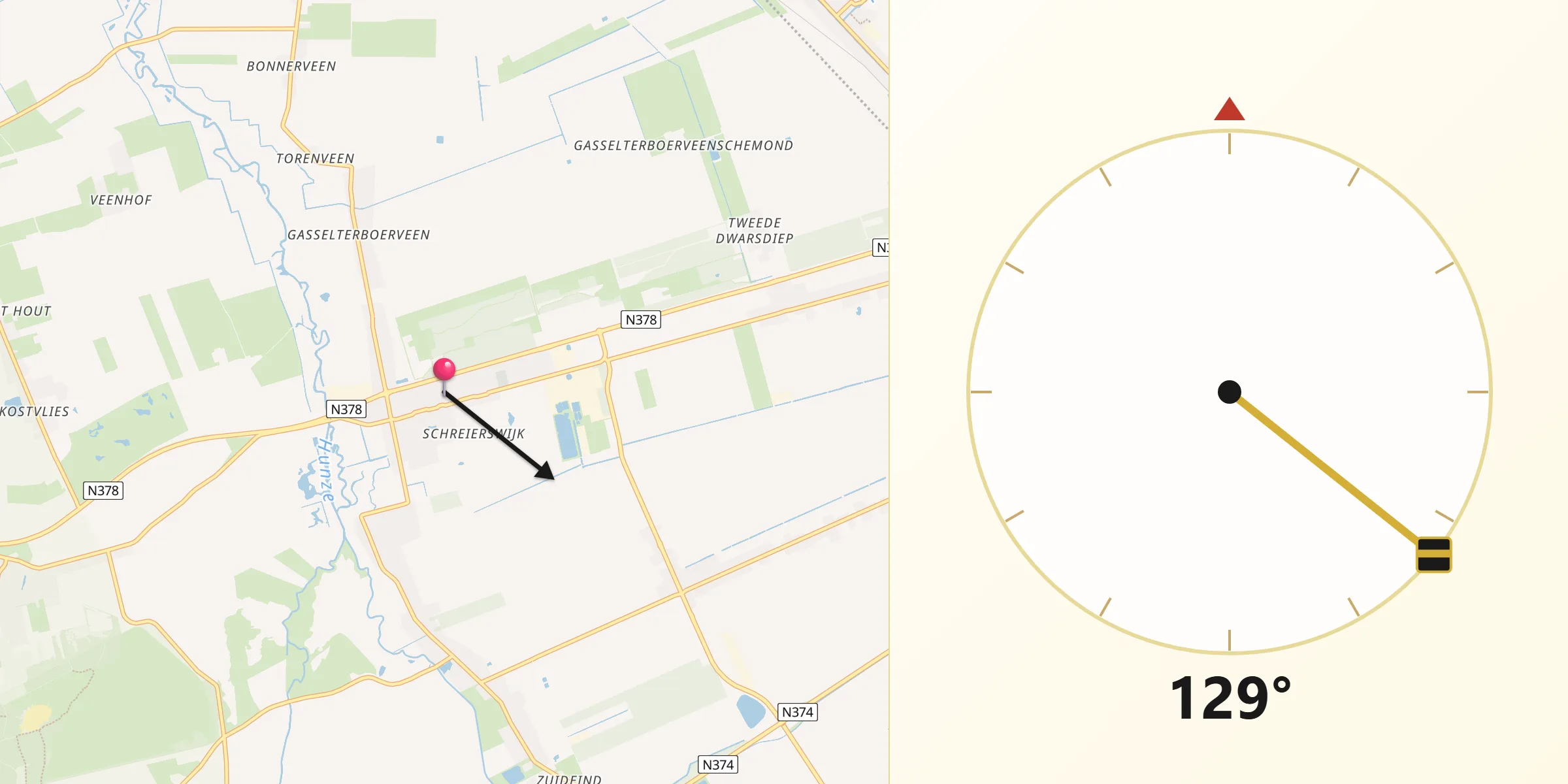 Qibla Richting vanaf Gasselternijveen