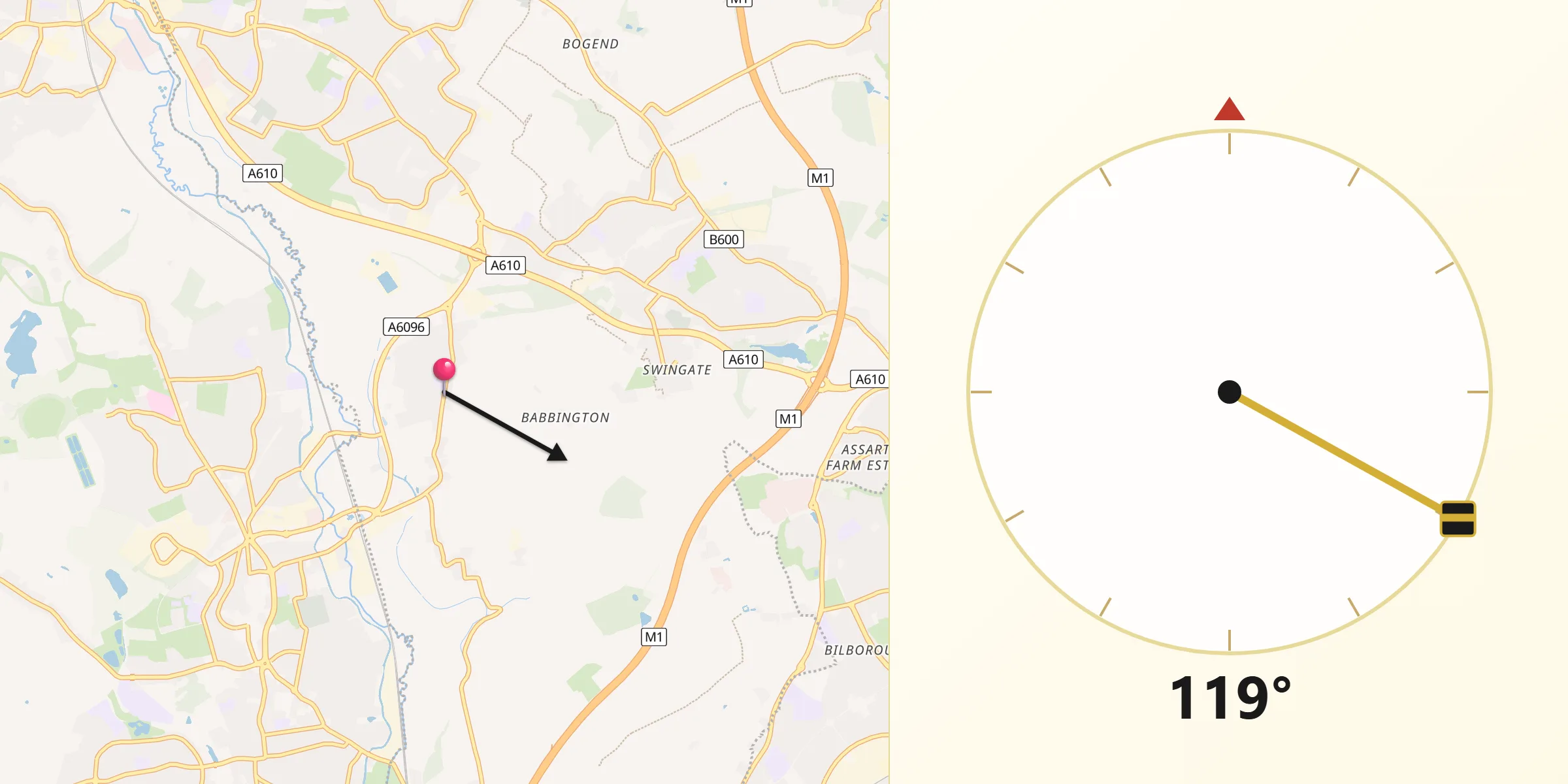 Qibla Direction from Awsworth