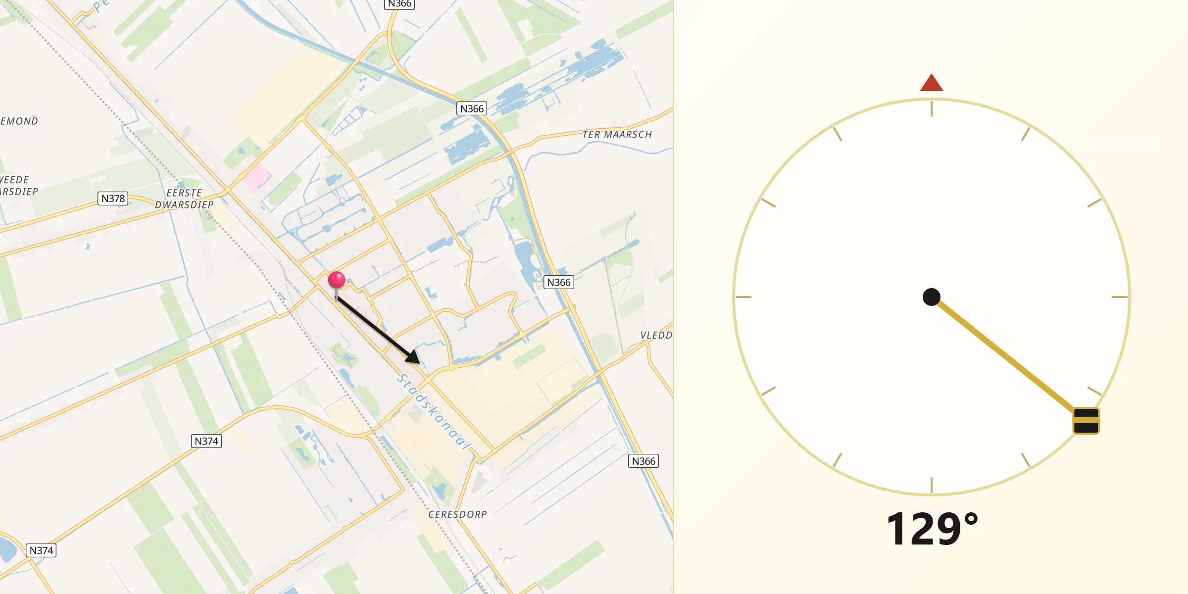 Qibla Richting vanaf Stadskanaal