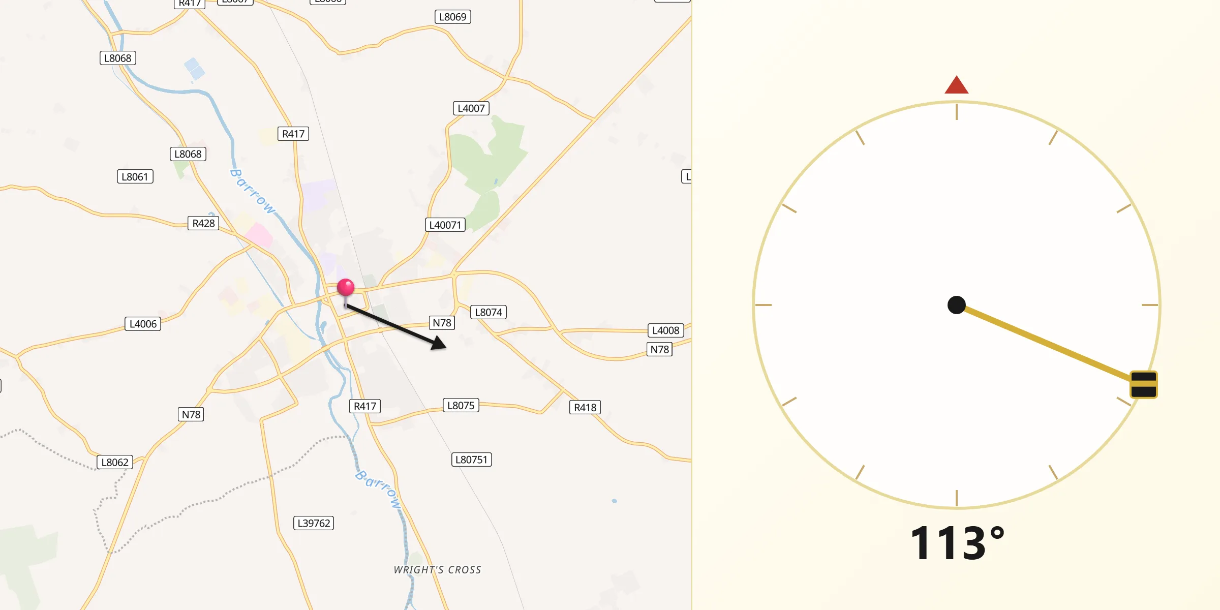 Qibla Direction from Athy
