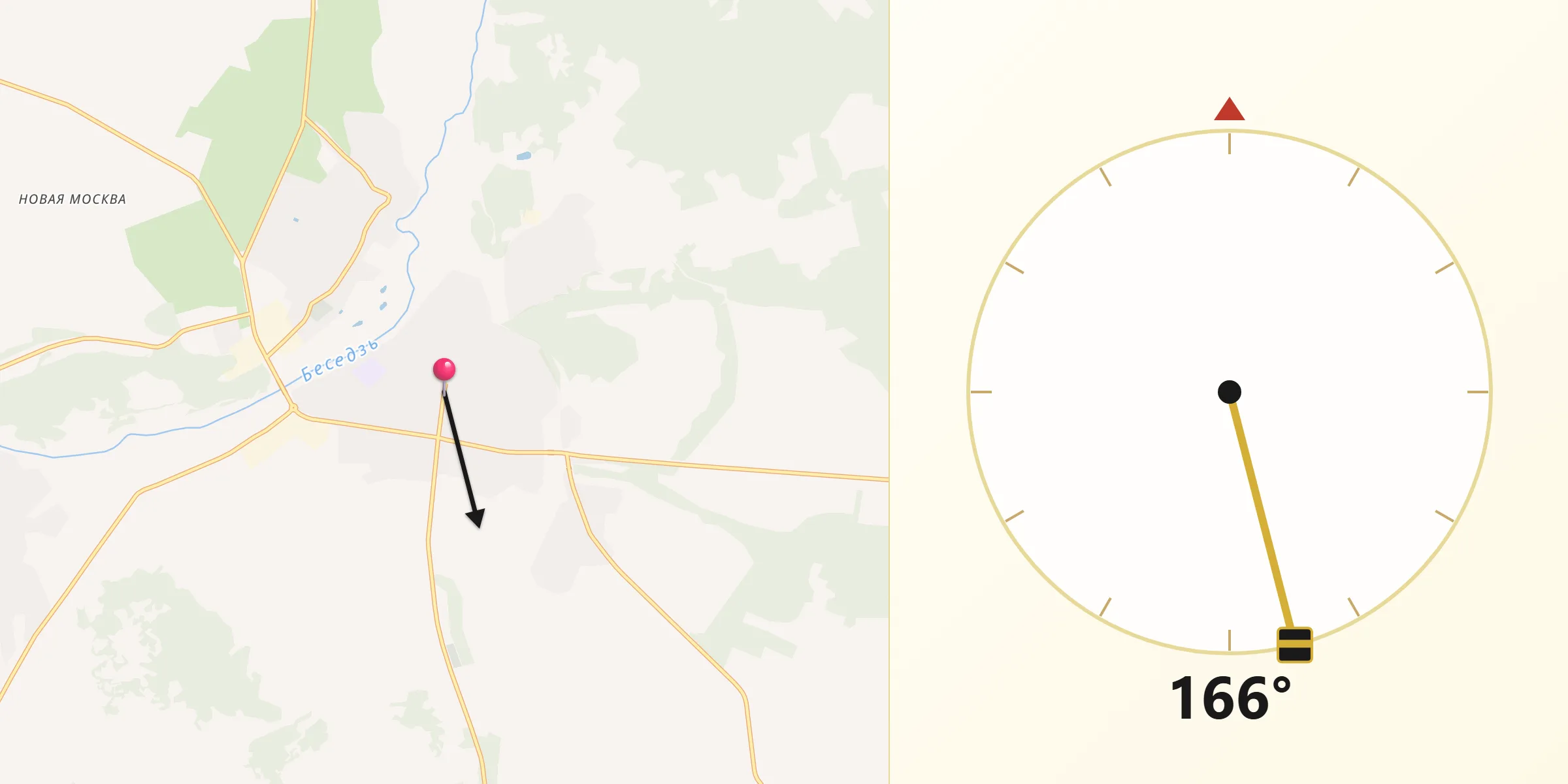 Направление Киблы из Krasnaya Gora