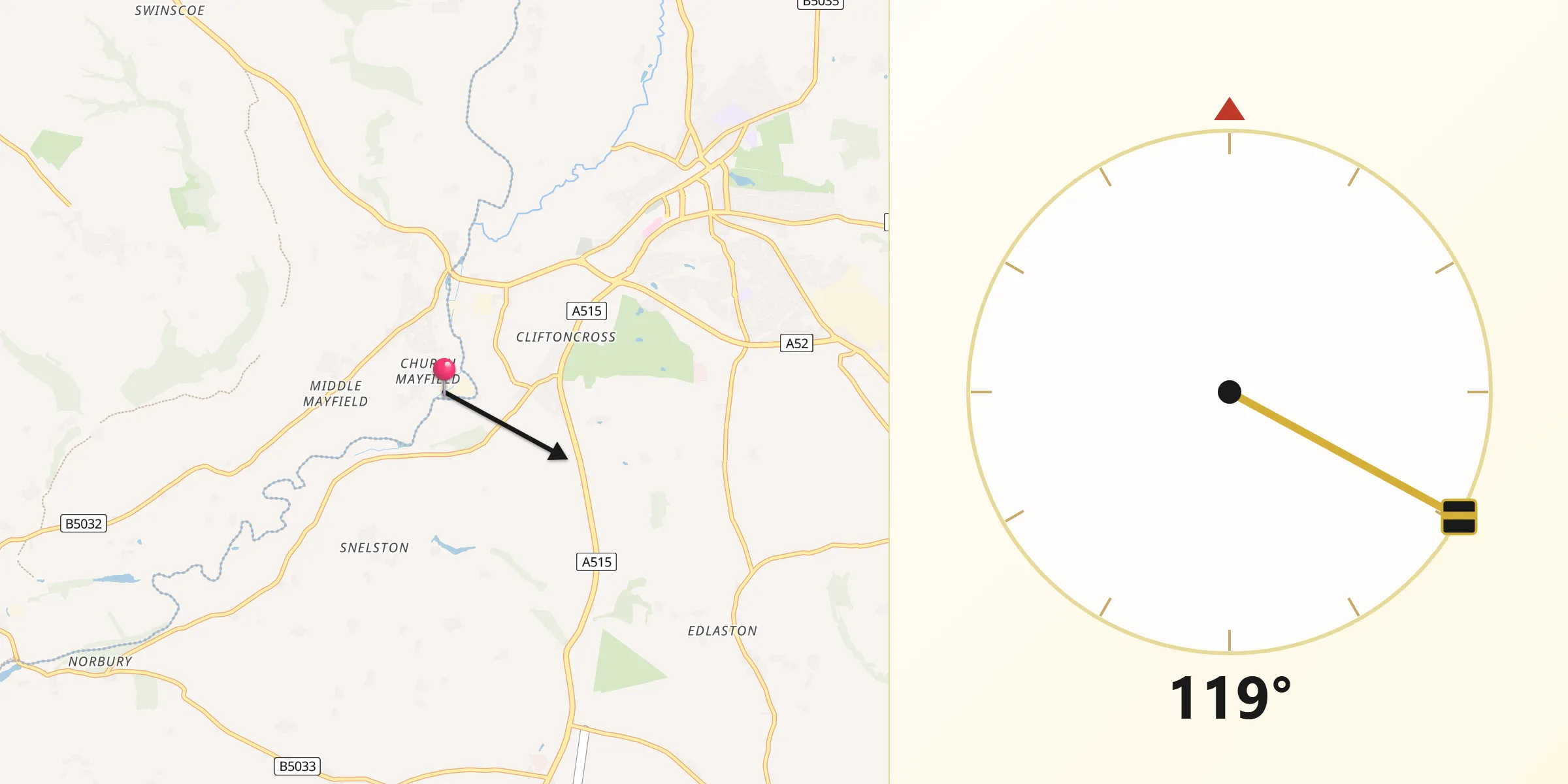 Qibla Direction from Mayfield