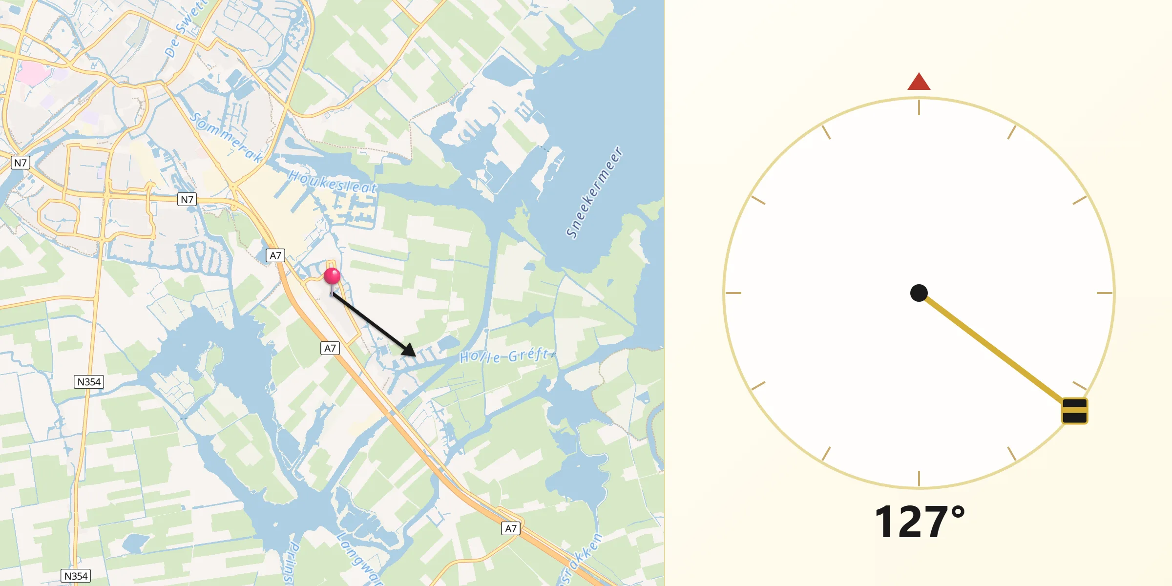Qibla Richting vanaf Oppenhuizen