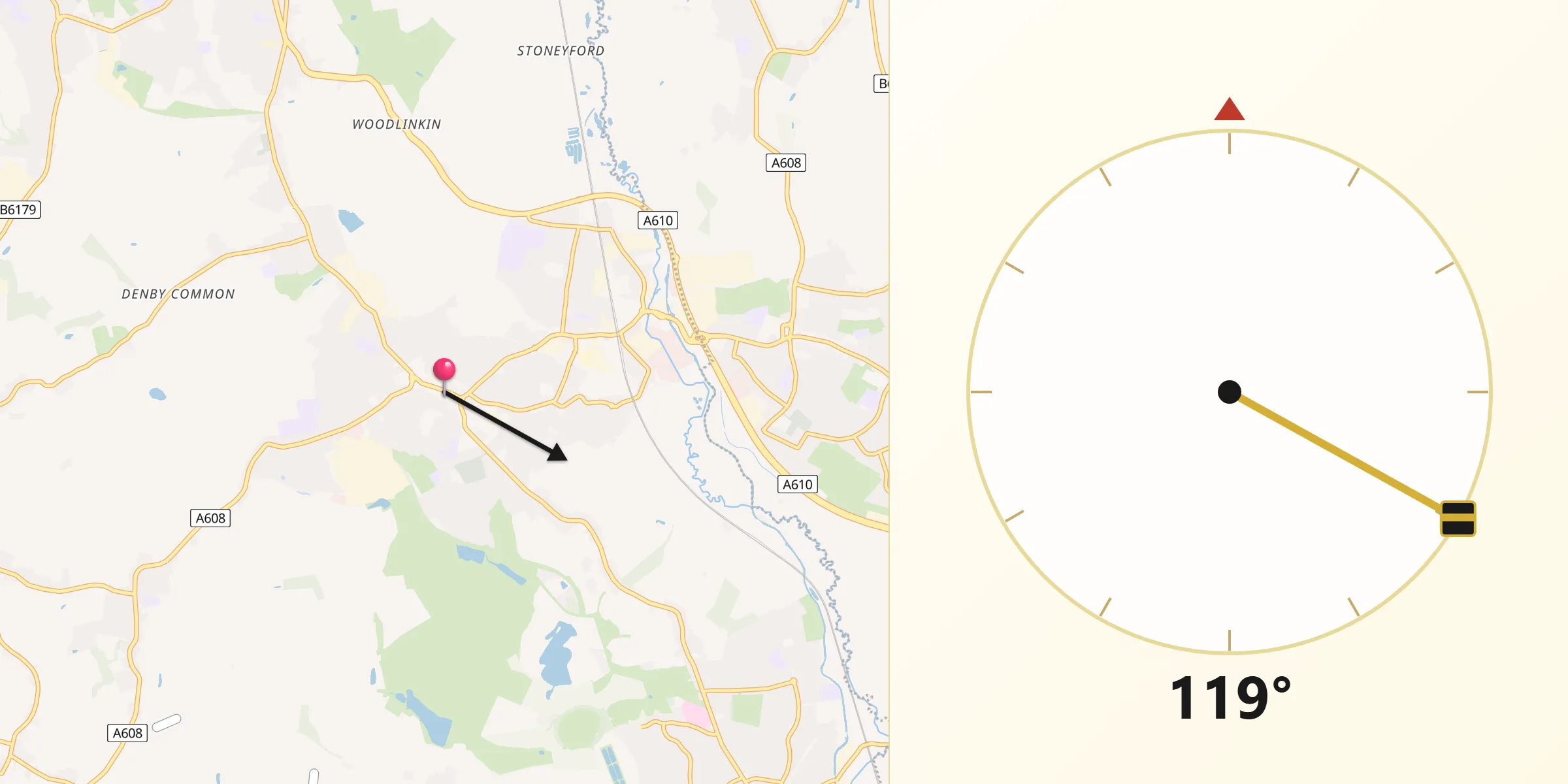 Qibla Direction from Heanor