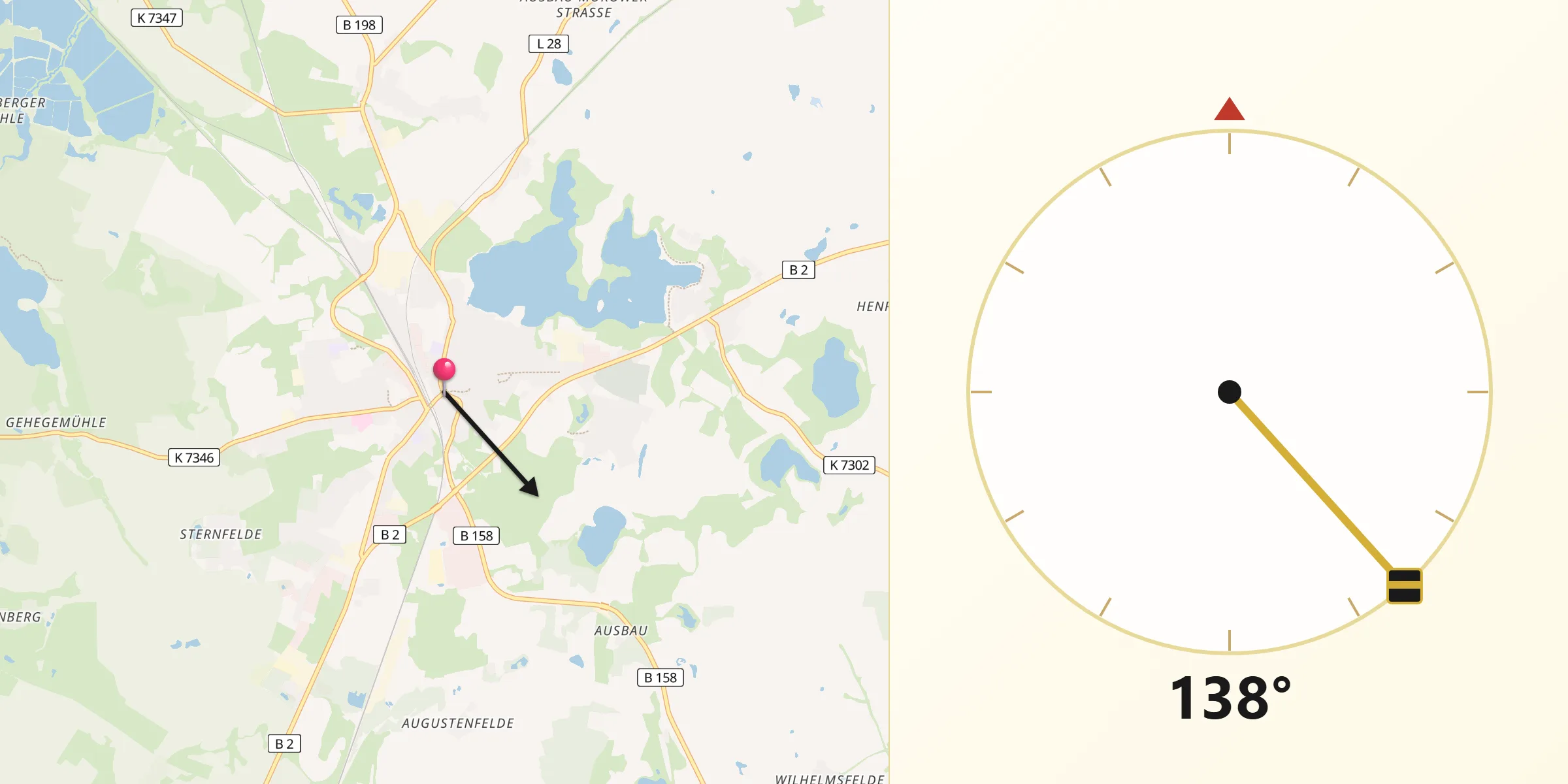 Qibla-Richtung von Angermünde