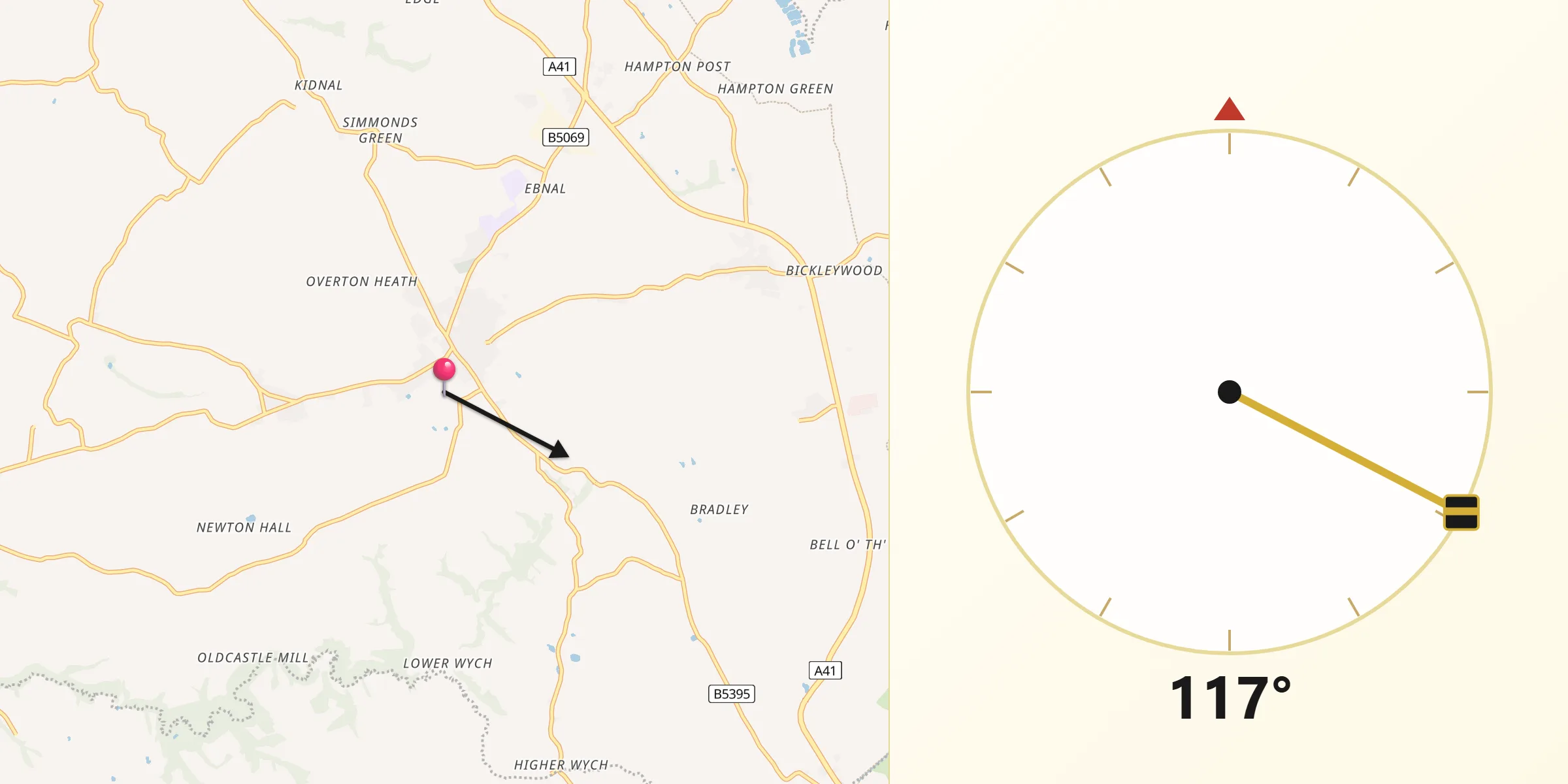 Qibla Direction from Malpas