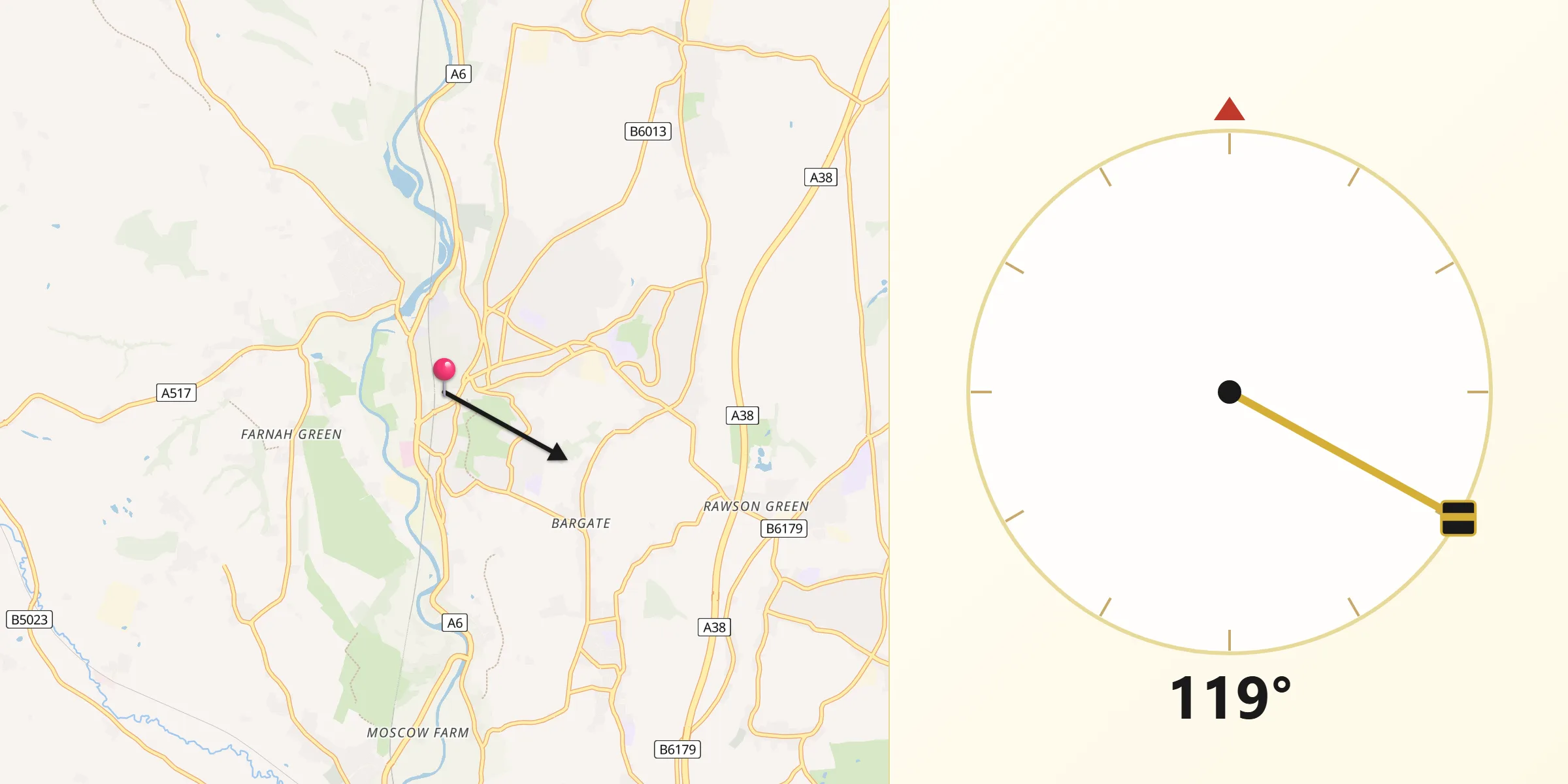 Qibla Direction from Belper
