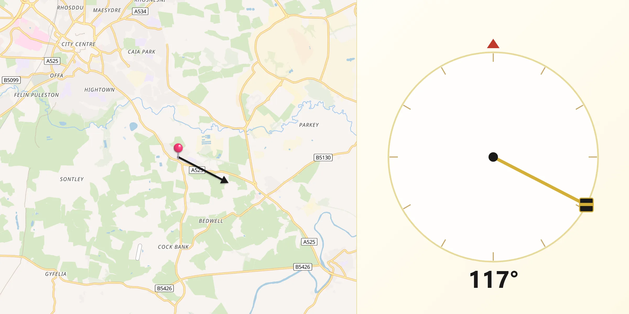 Qibla Direction from Marchwiel