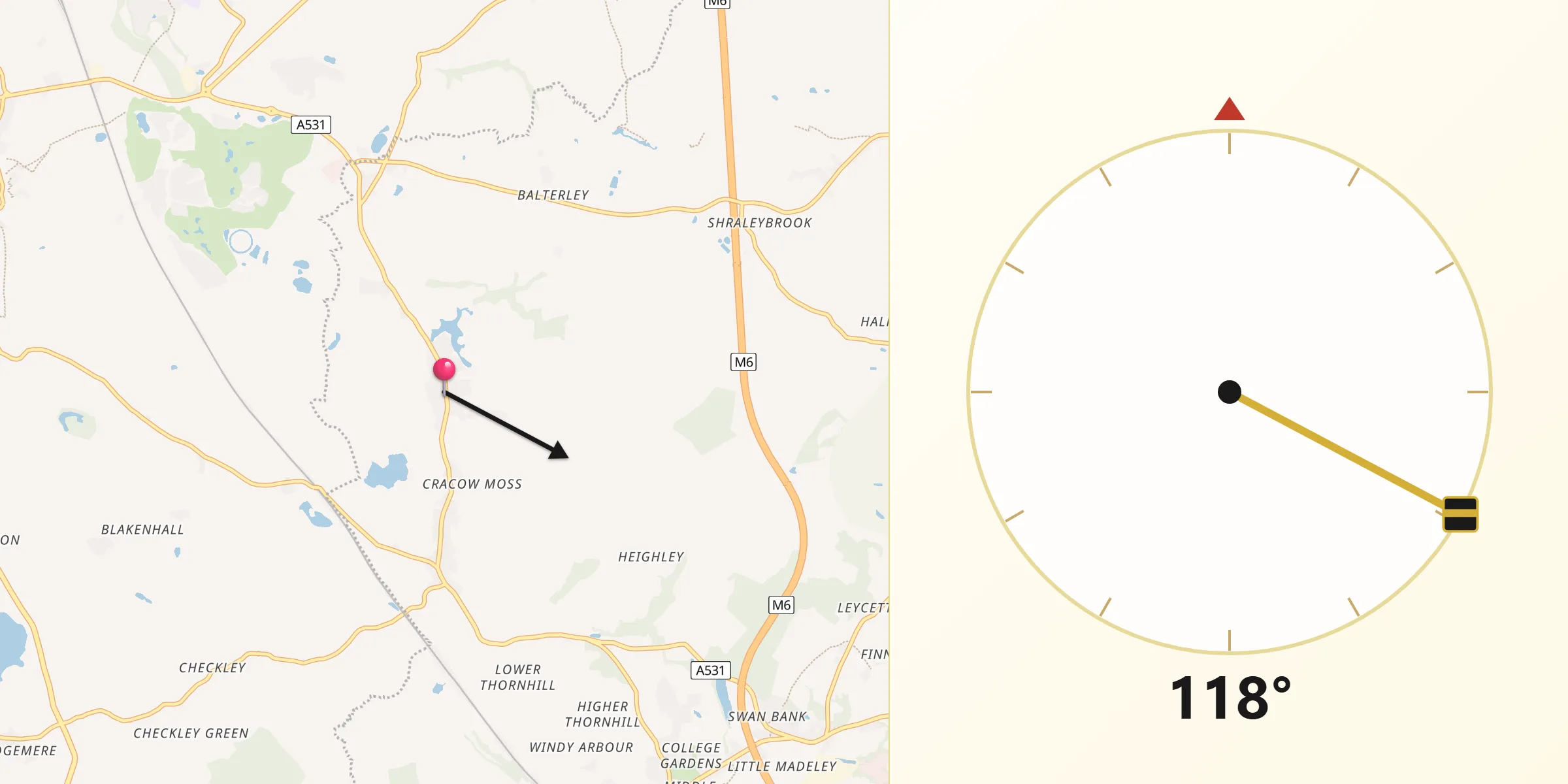 Qibla Direction from Betley