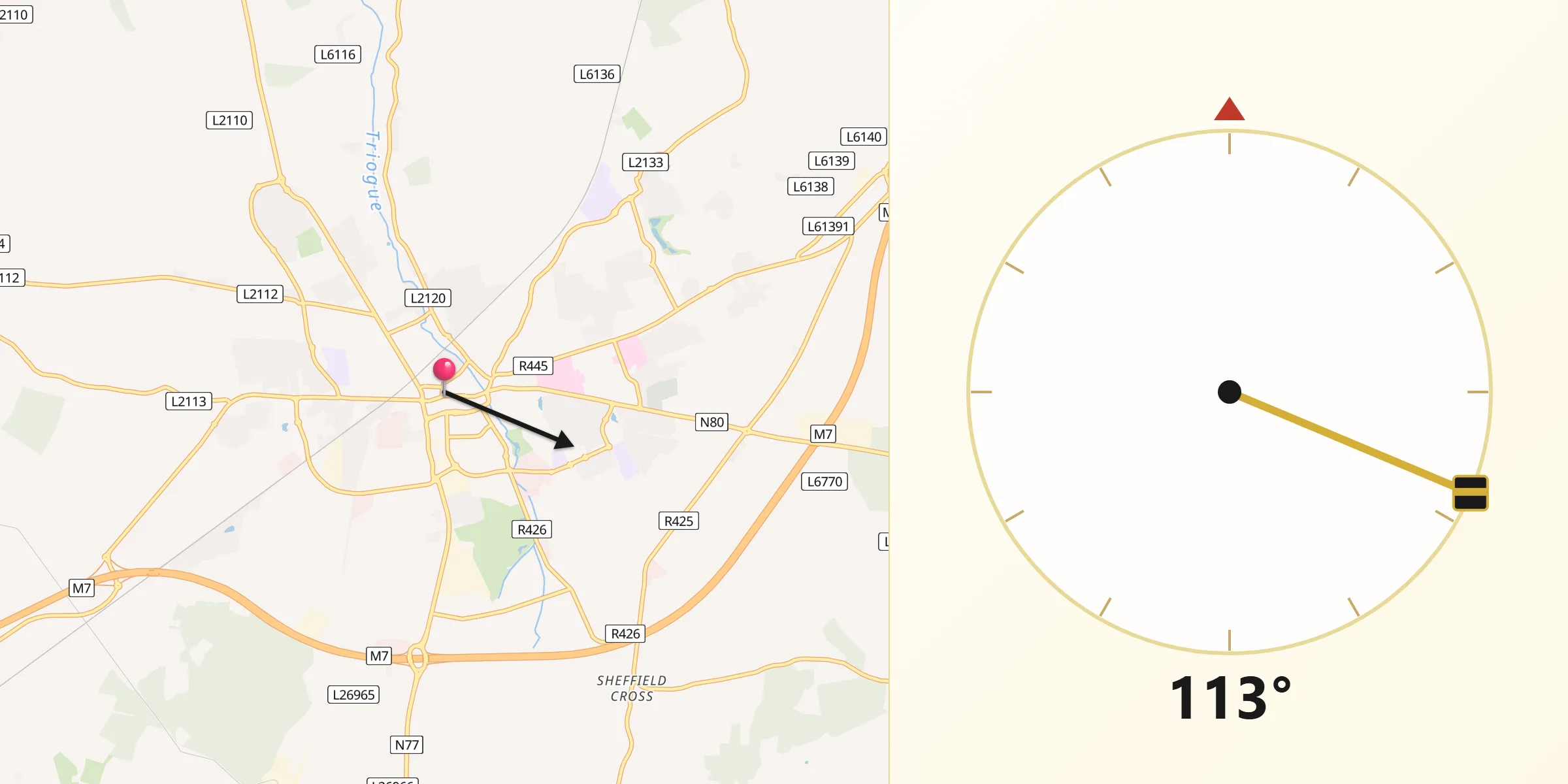 Qibla Direction from Portlaoise