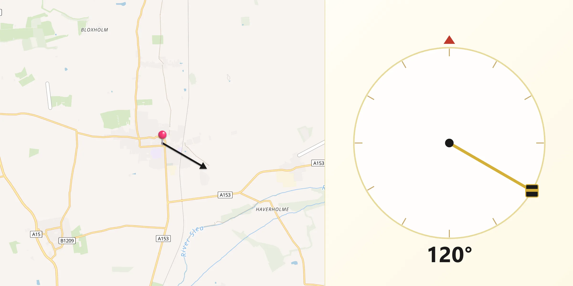 Qibla Direction from Ruskington