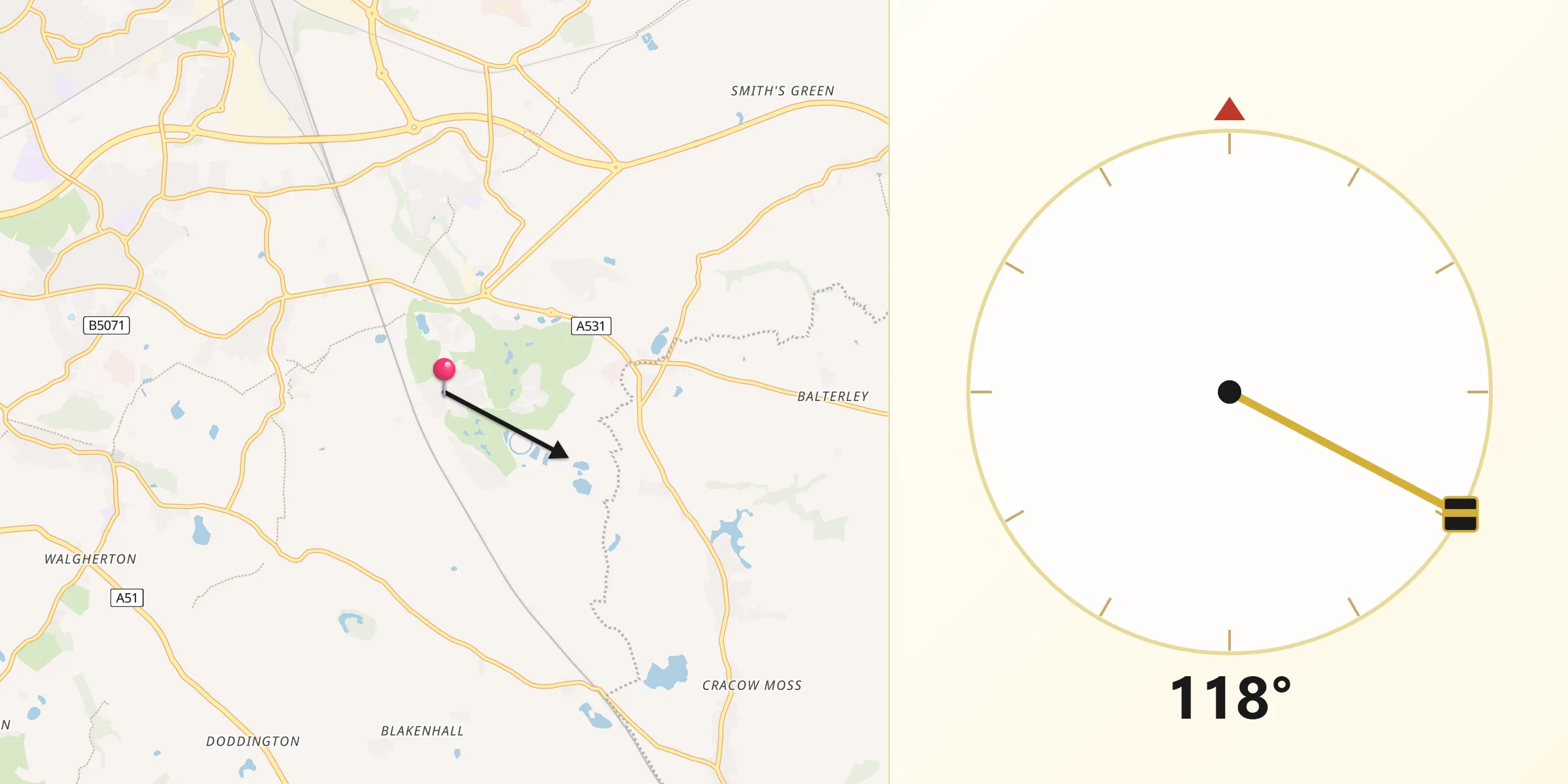 Qibla Direction from Chorlton