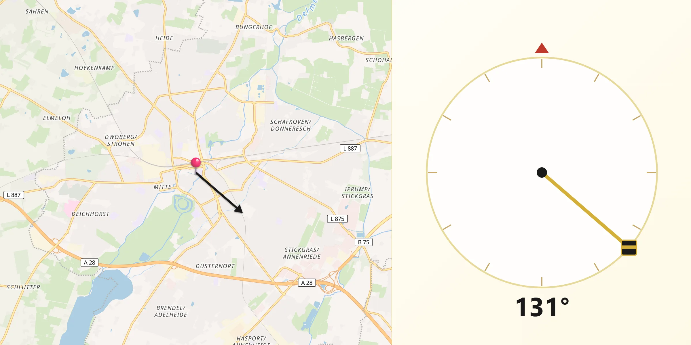 Qibla-Richtung von Delmenhorst