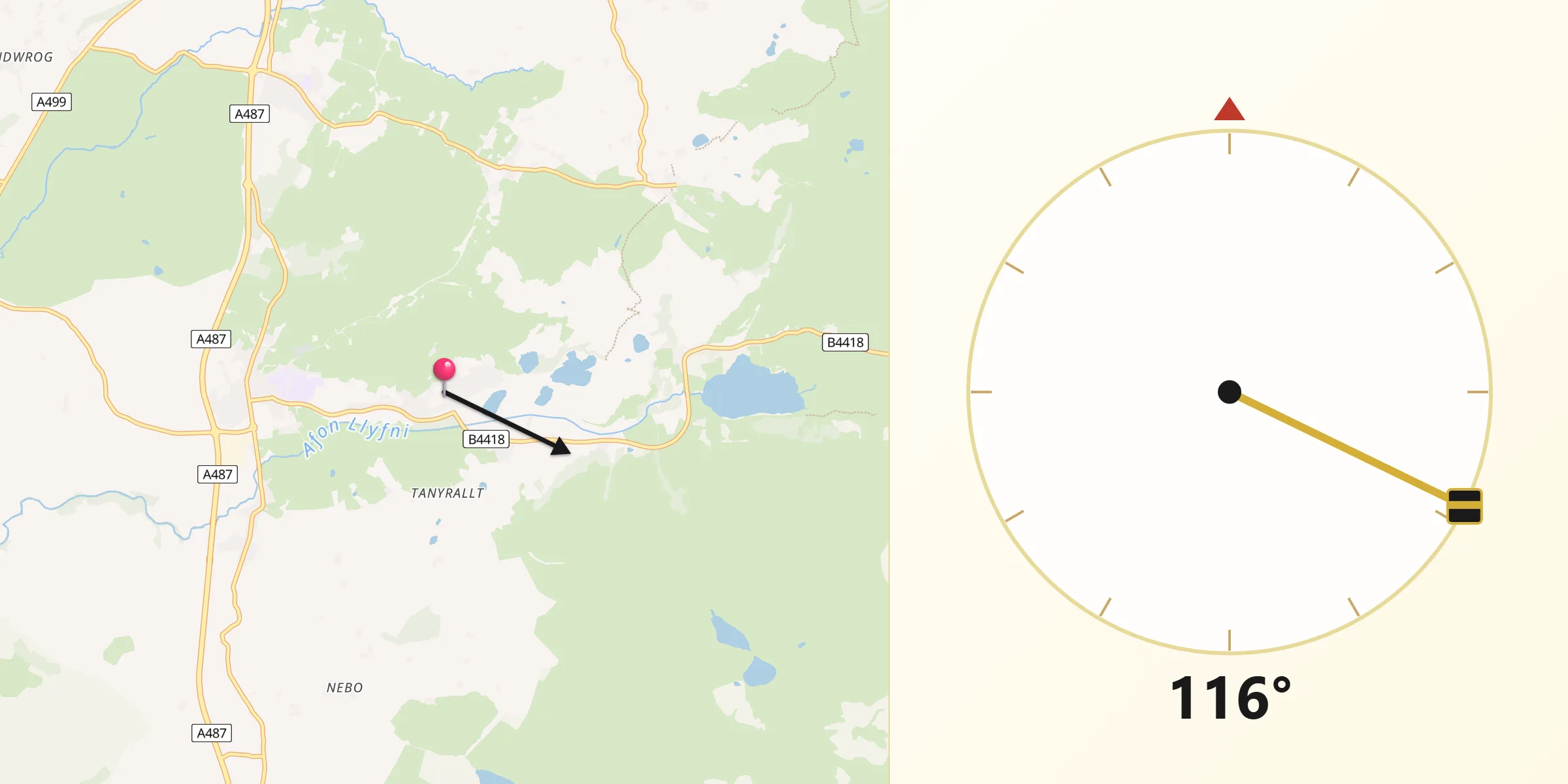 Qibla Direction from Talysarn