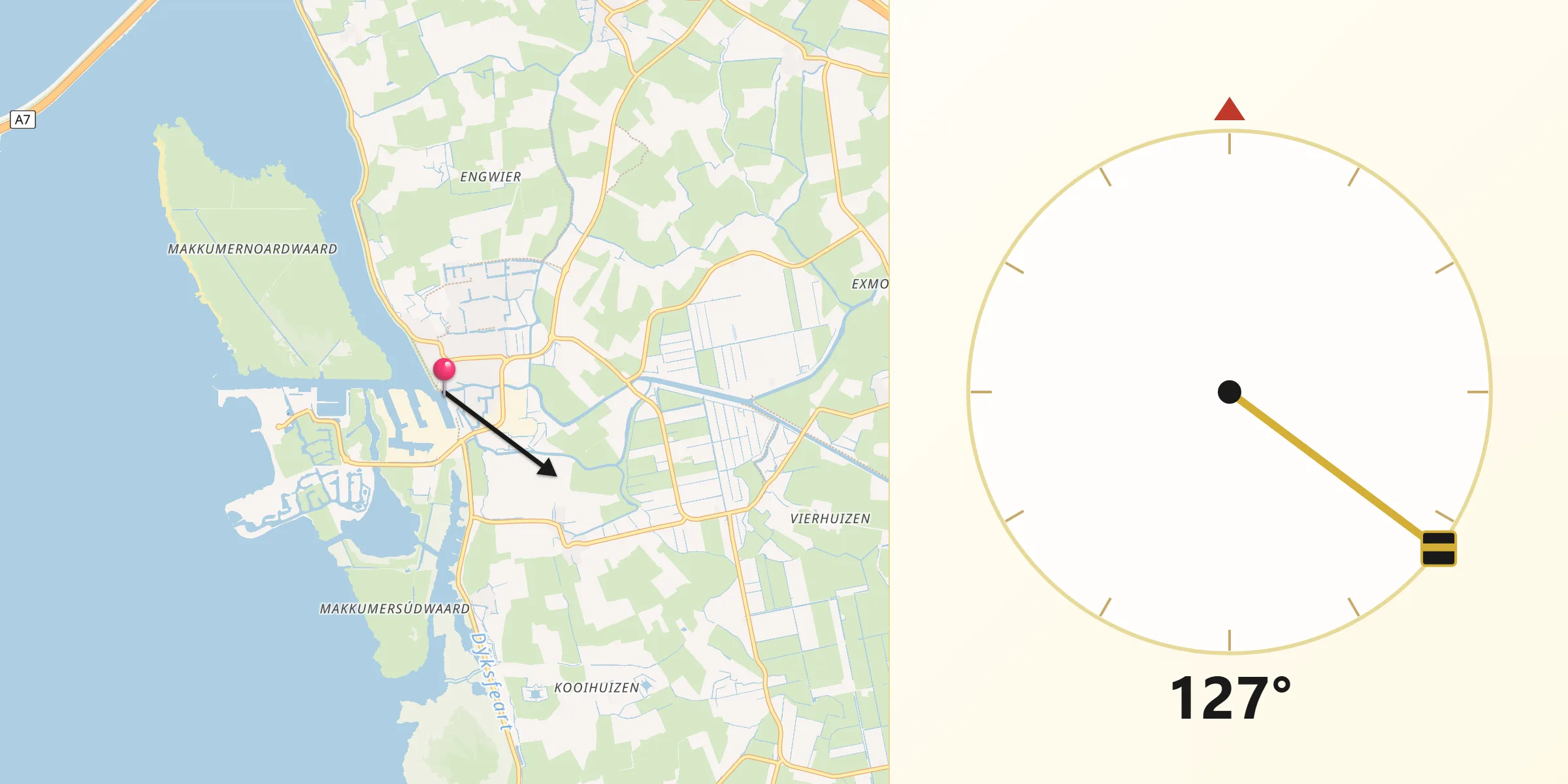 Qibla Richting vanaf Makkum