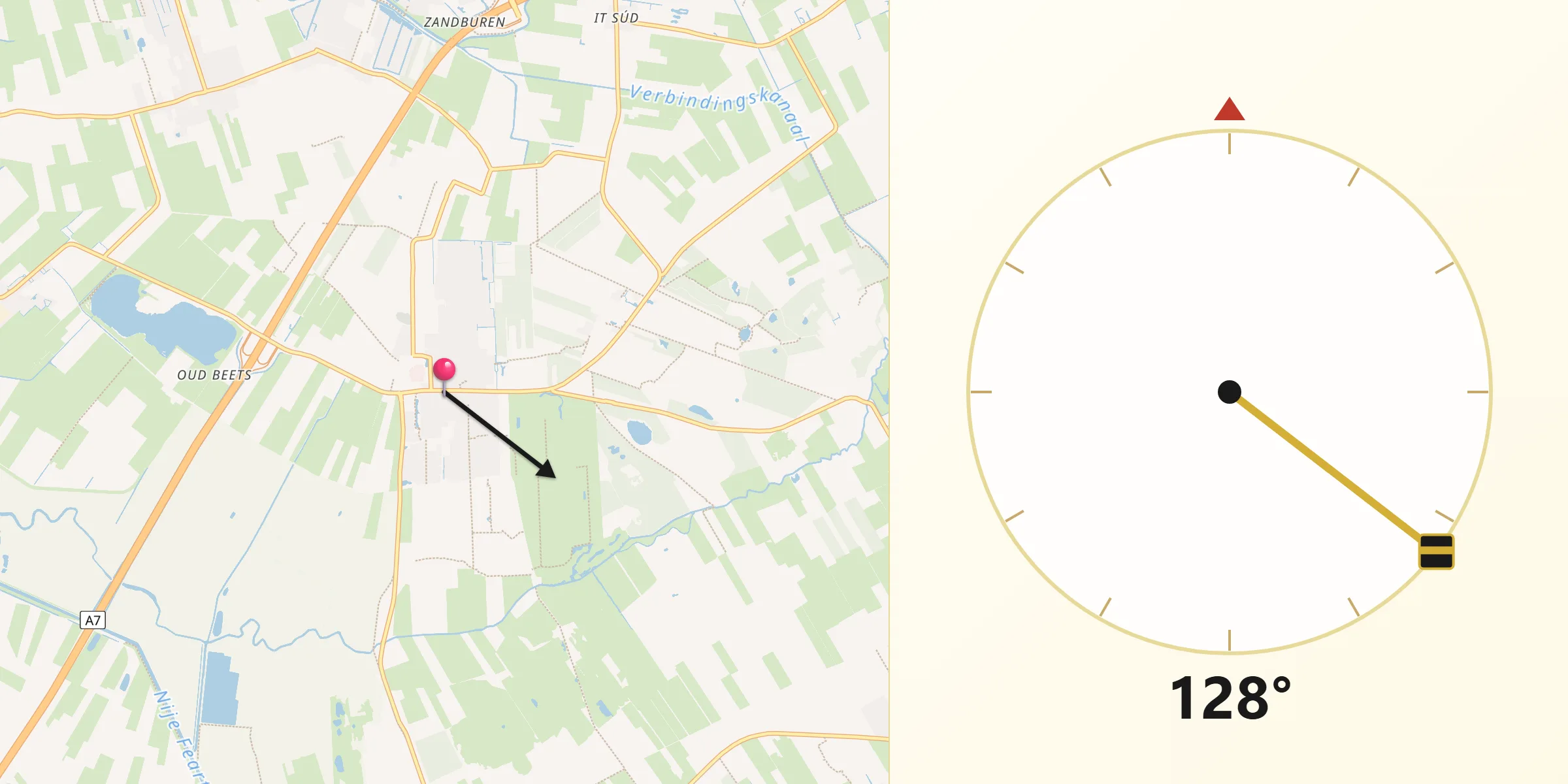 Qibla Richting vanaf Beetsterzwaag