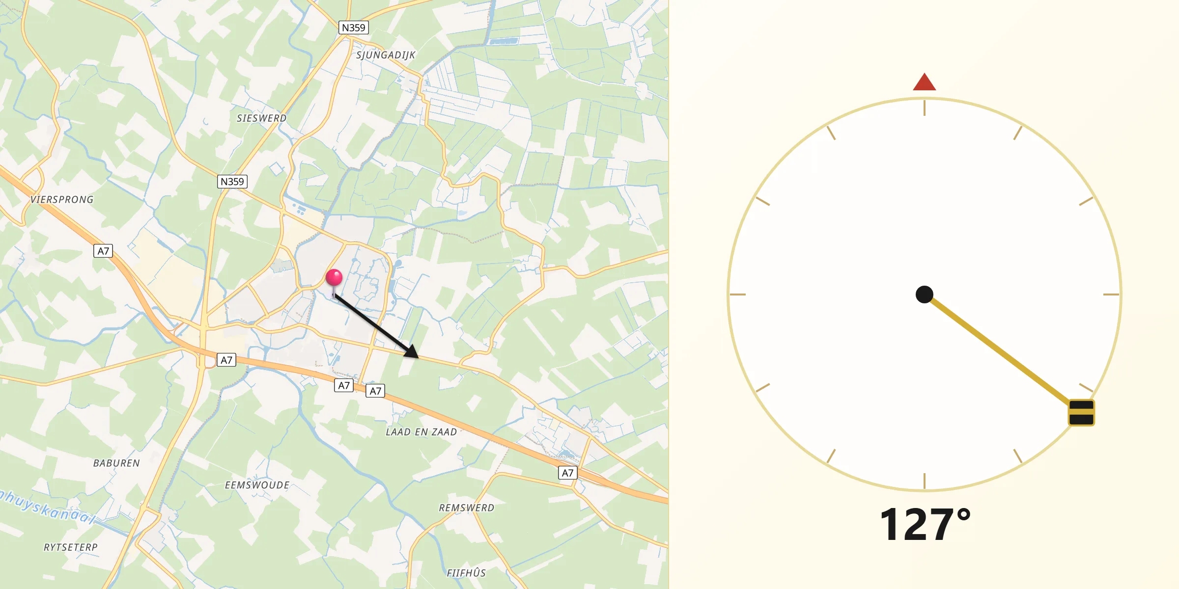 Qibla Richting vanaf Bolsward