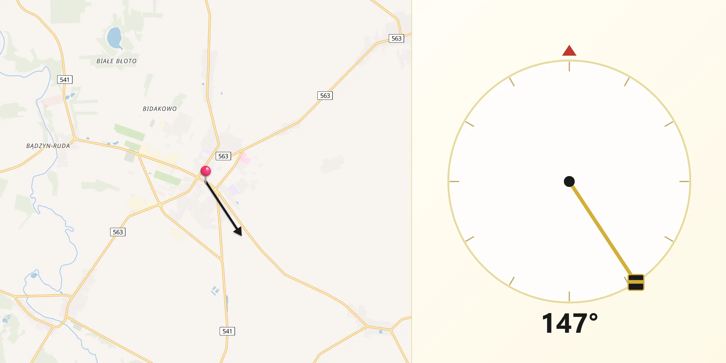 Kierunek Qibla z Żuromin