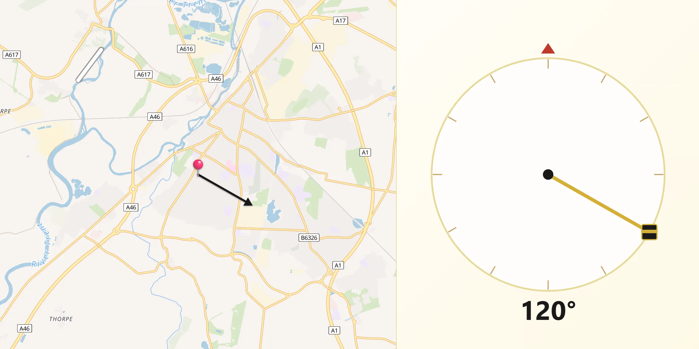 Qibla Direction from Newark on Trent