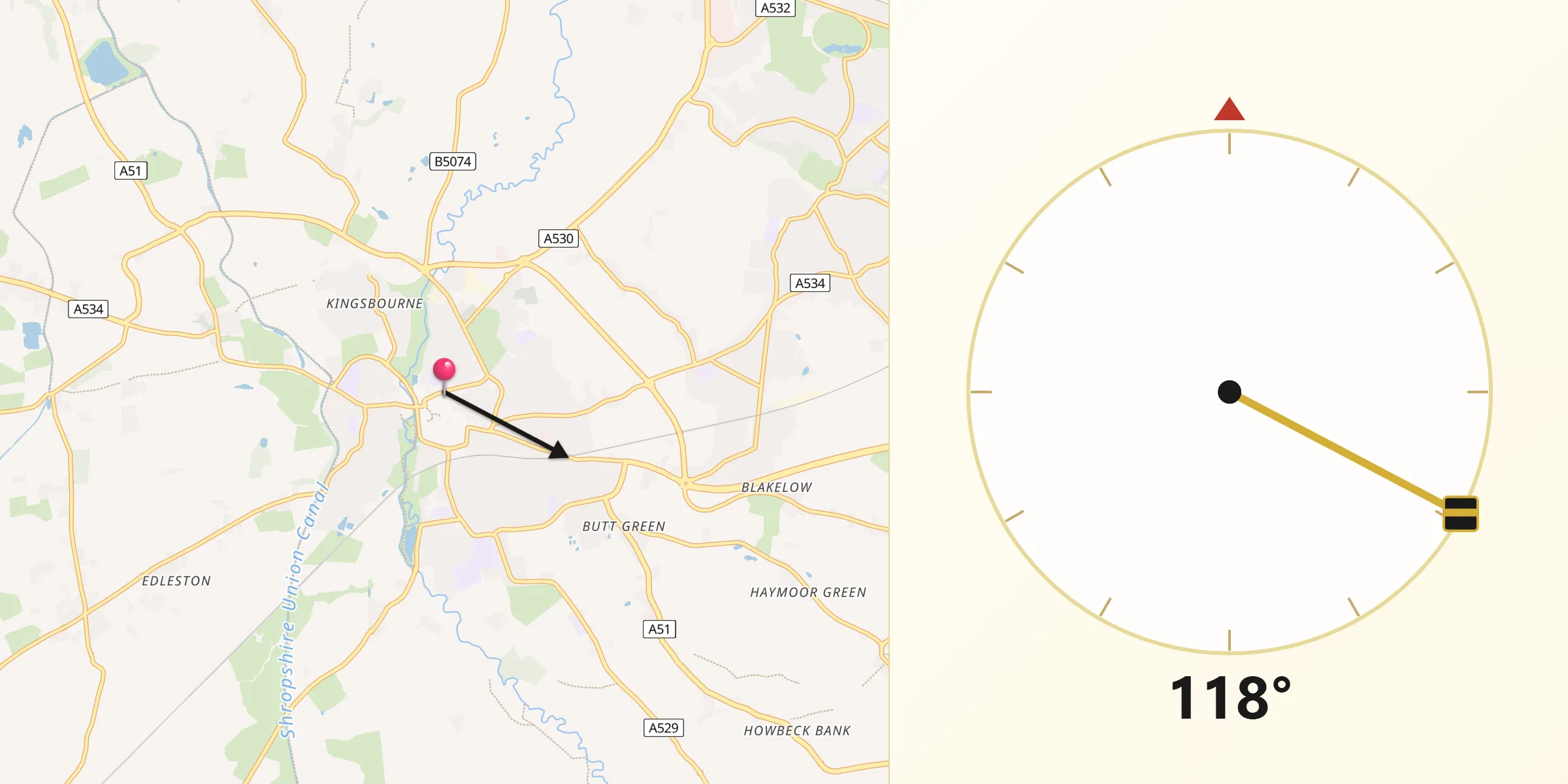 Qibla Direction from Nantwich