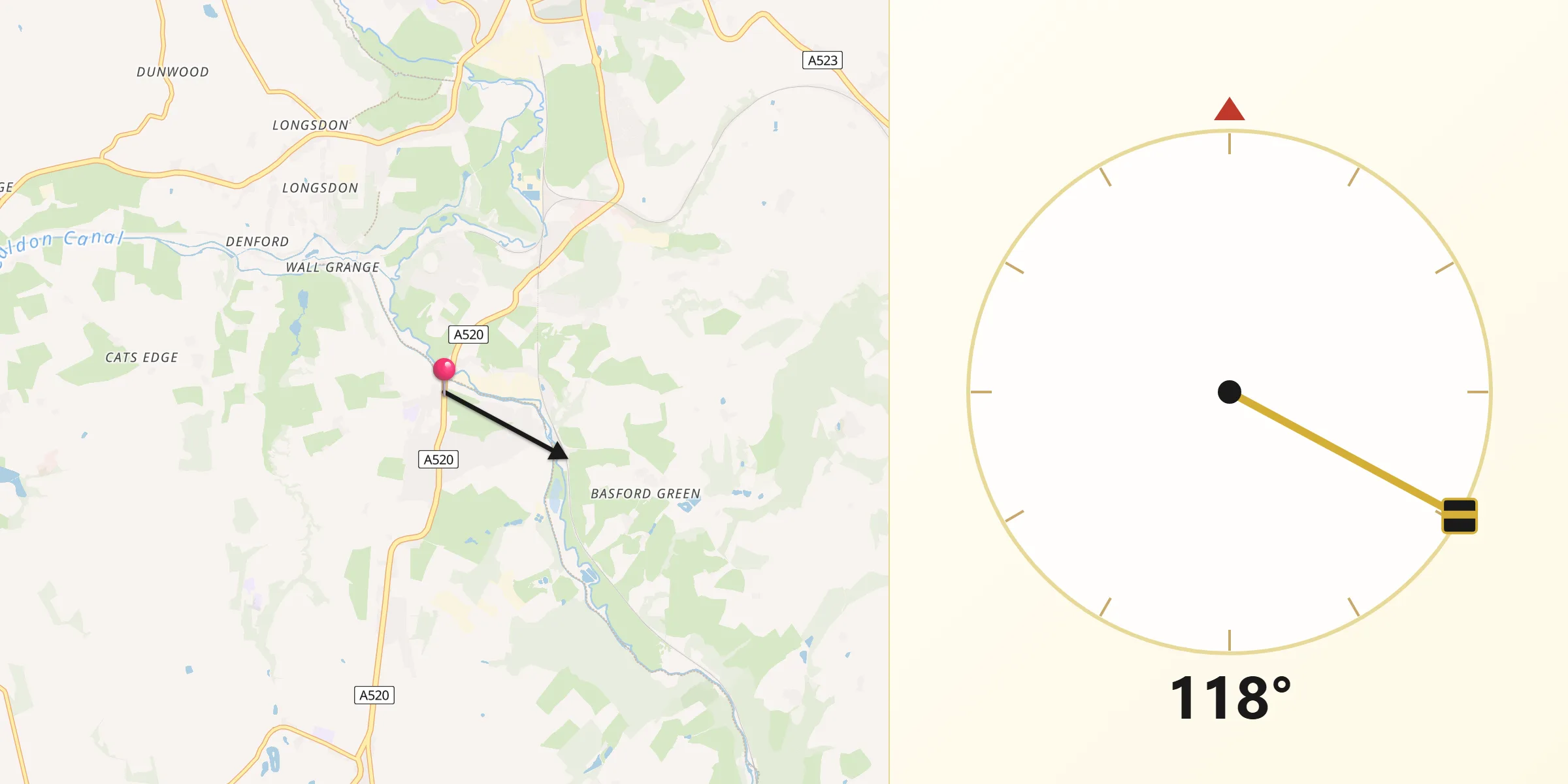 Qibla Direction from Cheddleton