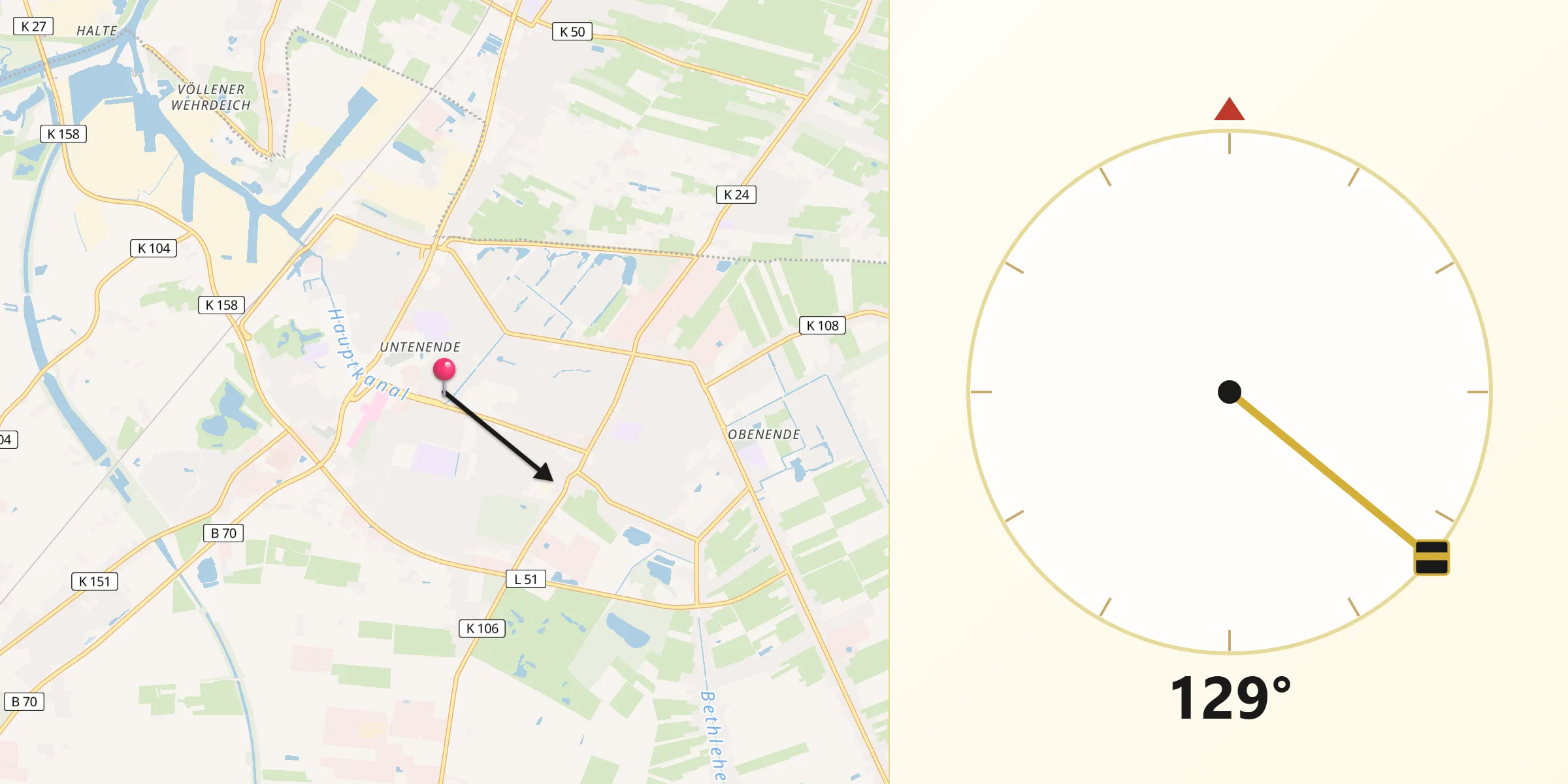 Qibla-Richtung von Papenburg