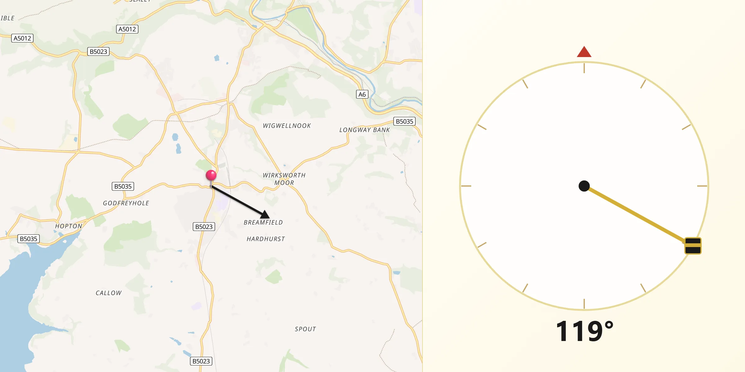 Qibla Direction from Wirksworth