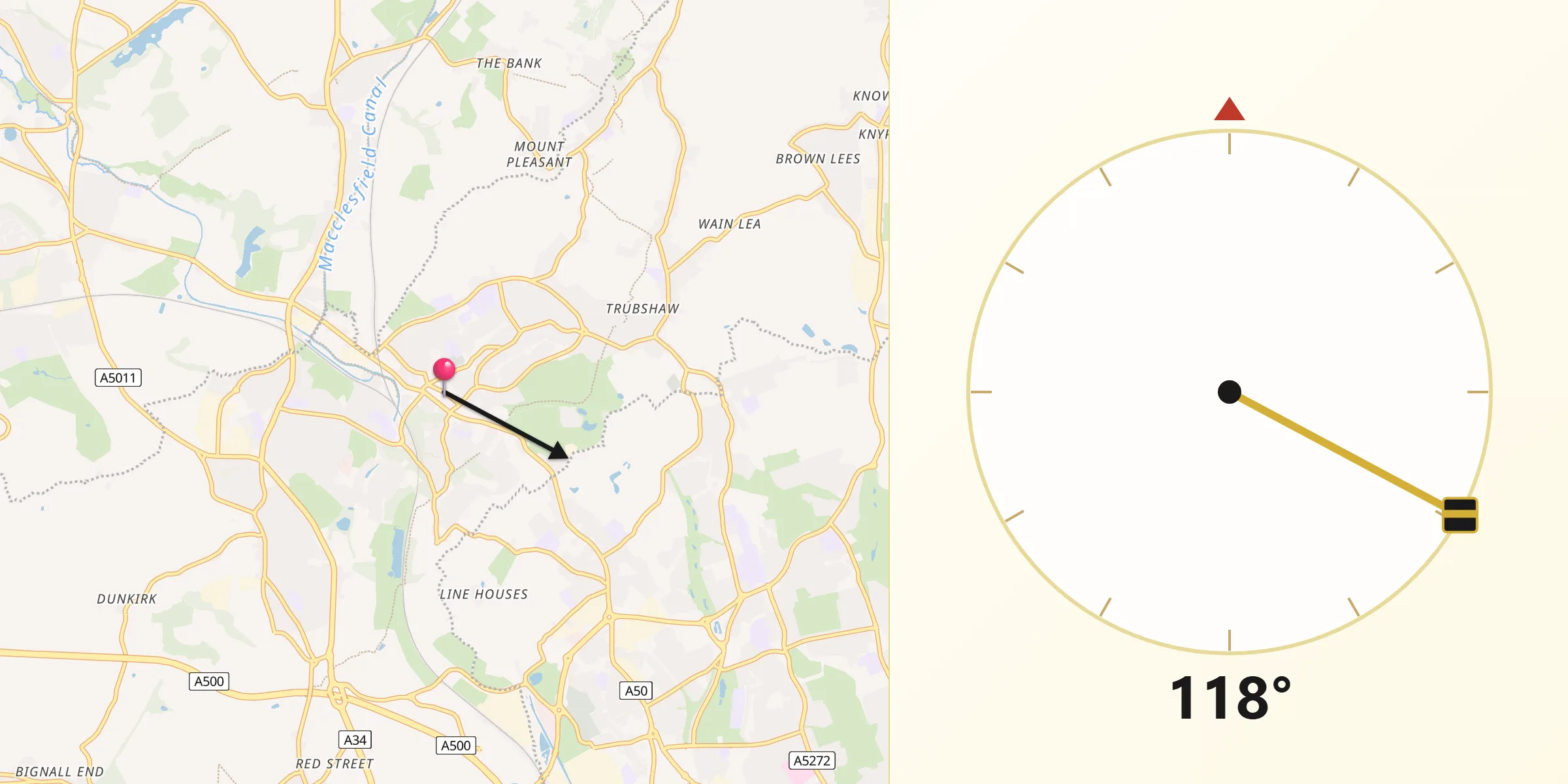 Qibla Direction from Kidsgrove