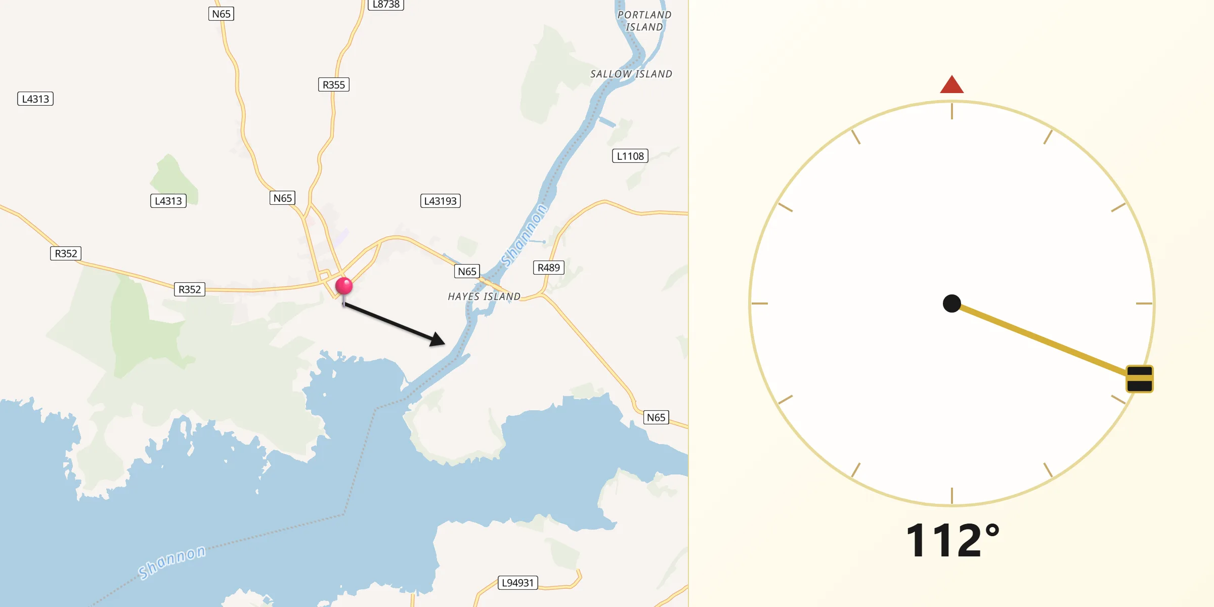 Qibla Direction from Portumna