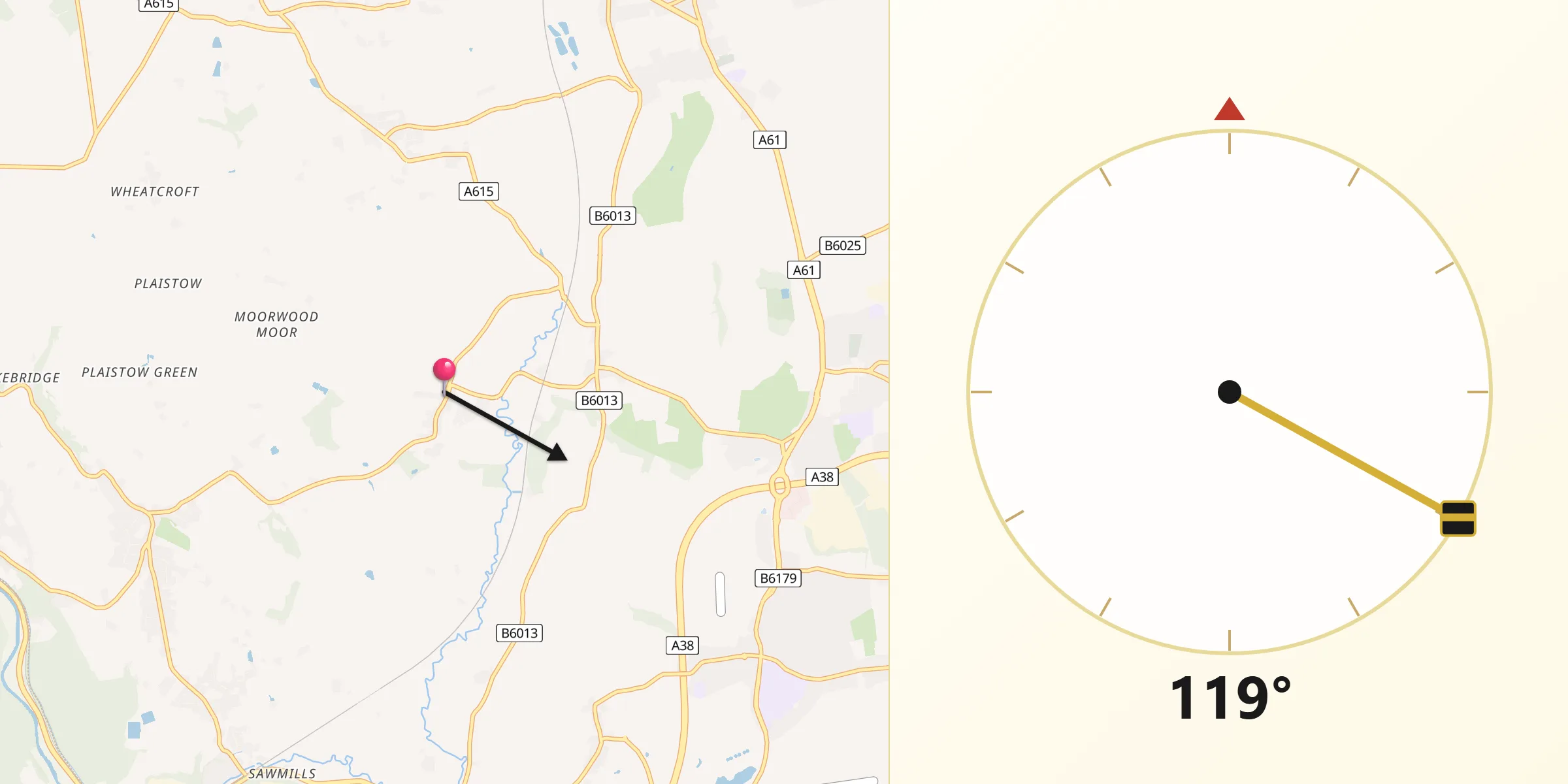 Qibla Direction from South Wingfield
