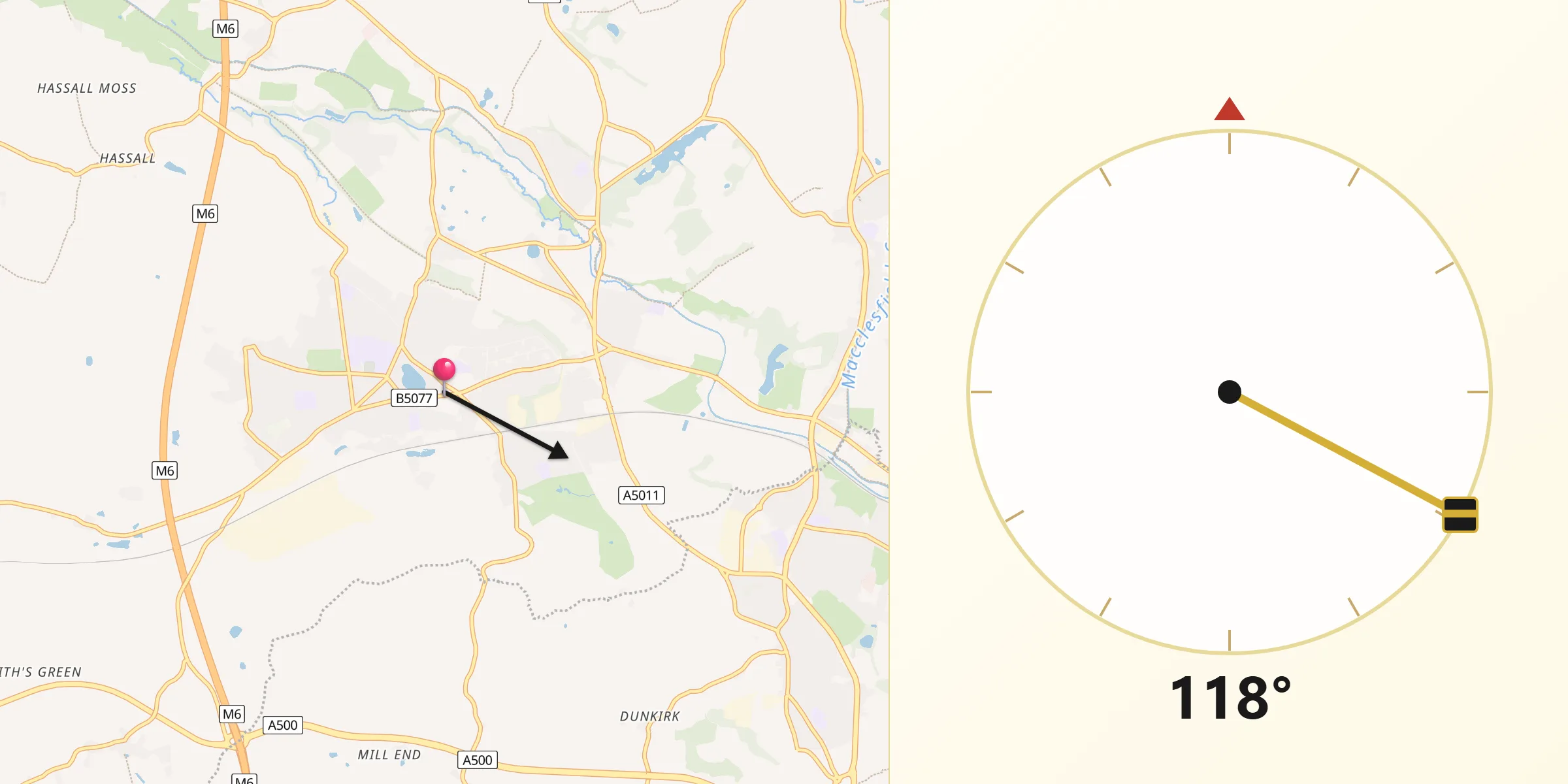 Qibla Direction from Alsager