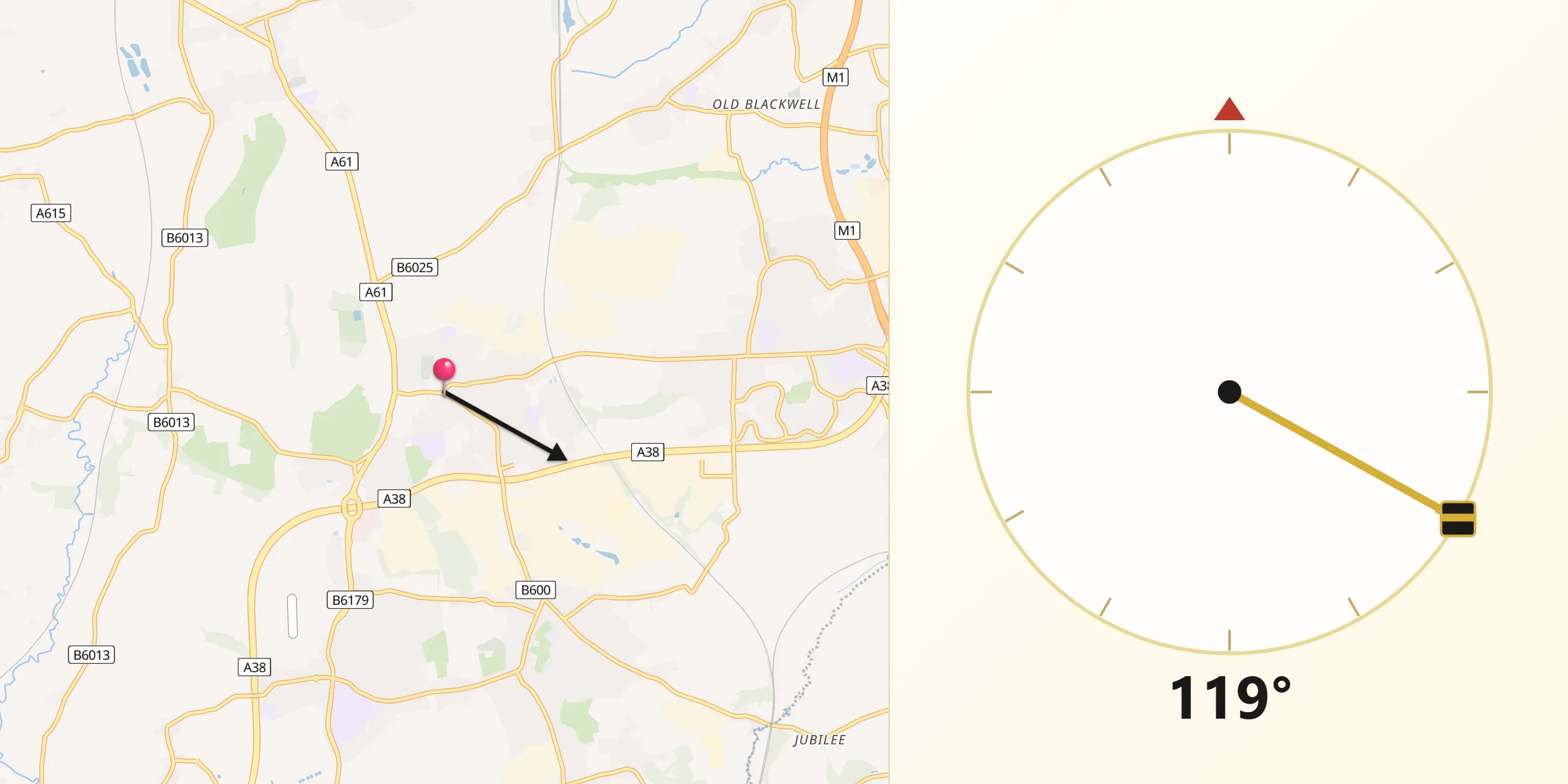 Qibla Direction from Alfreton