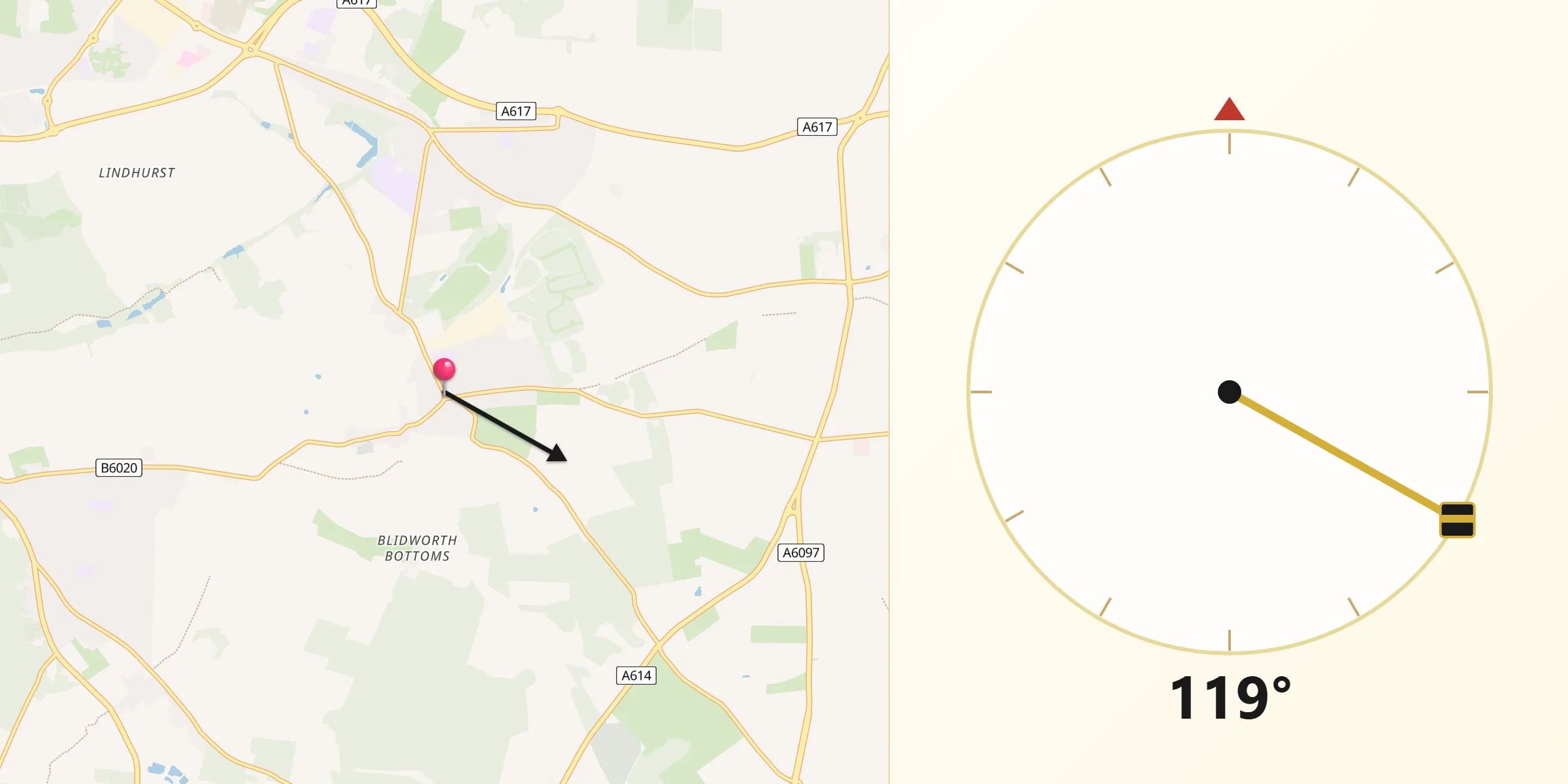 Qibla Direction from Blidworth