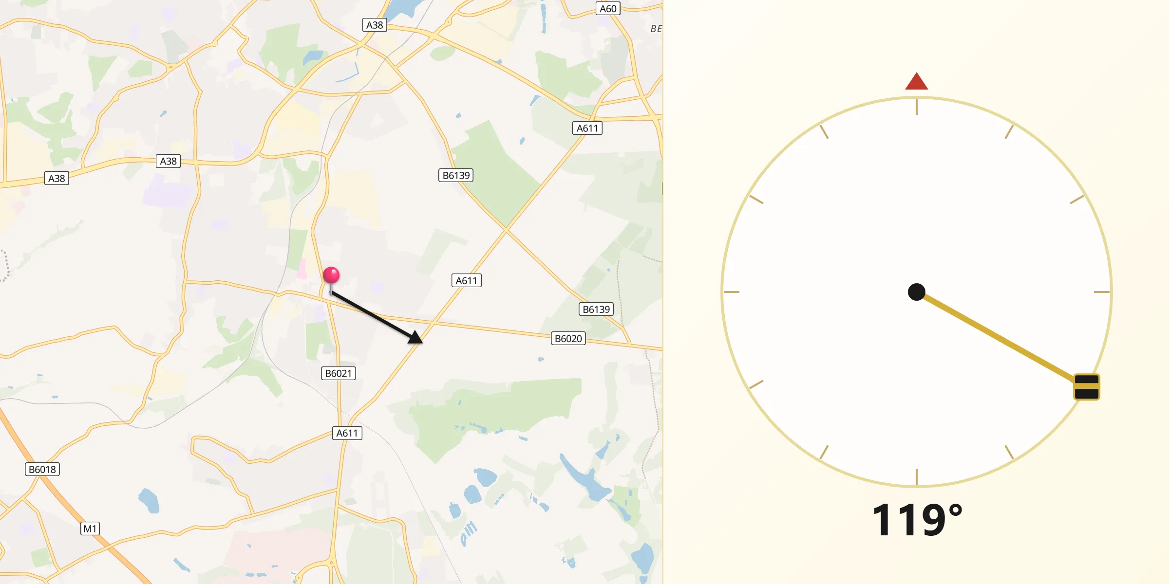 Qibla Direction from Kirkby in Ashfield