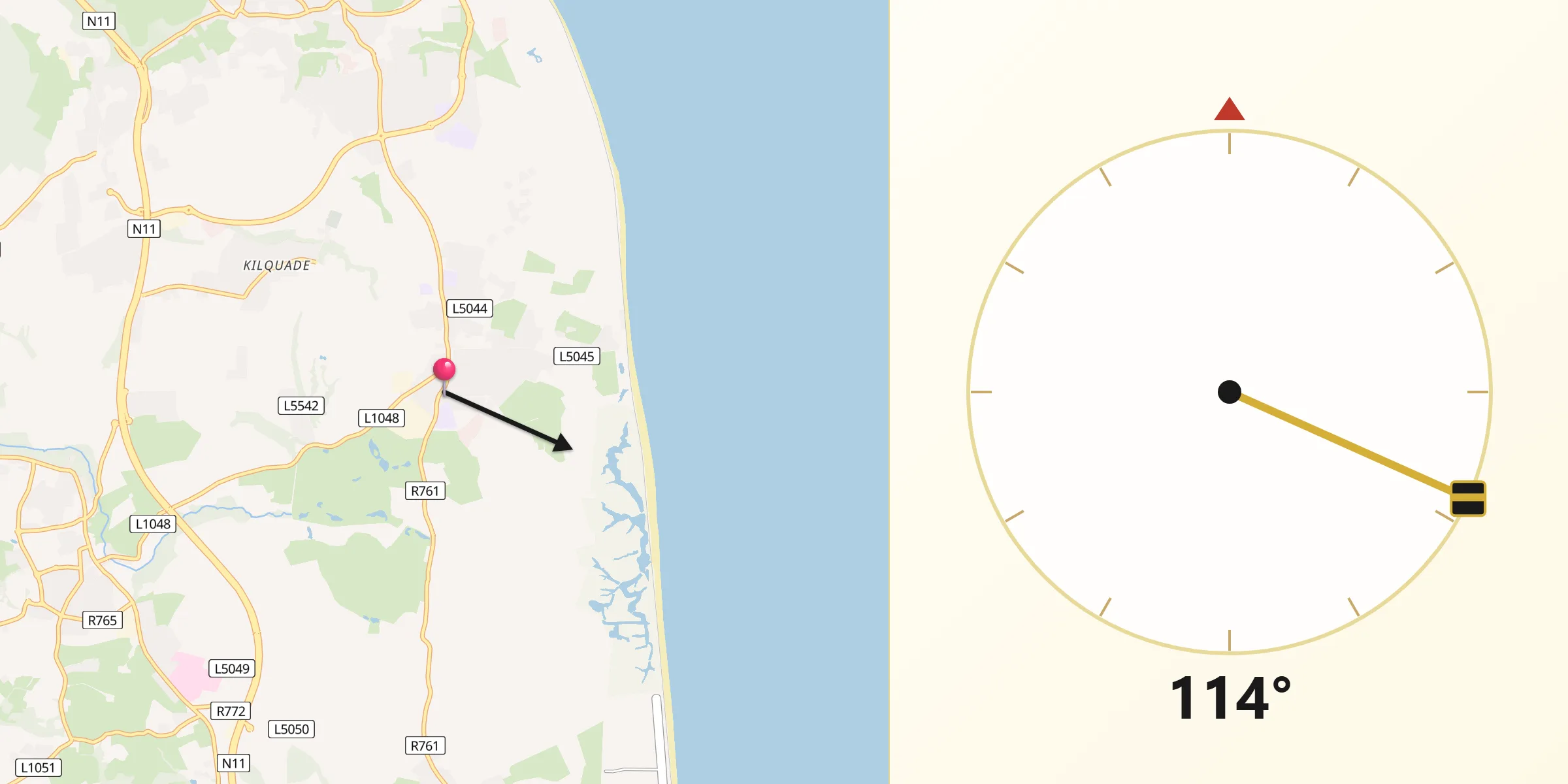 Qibla Direction from Kilcoole