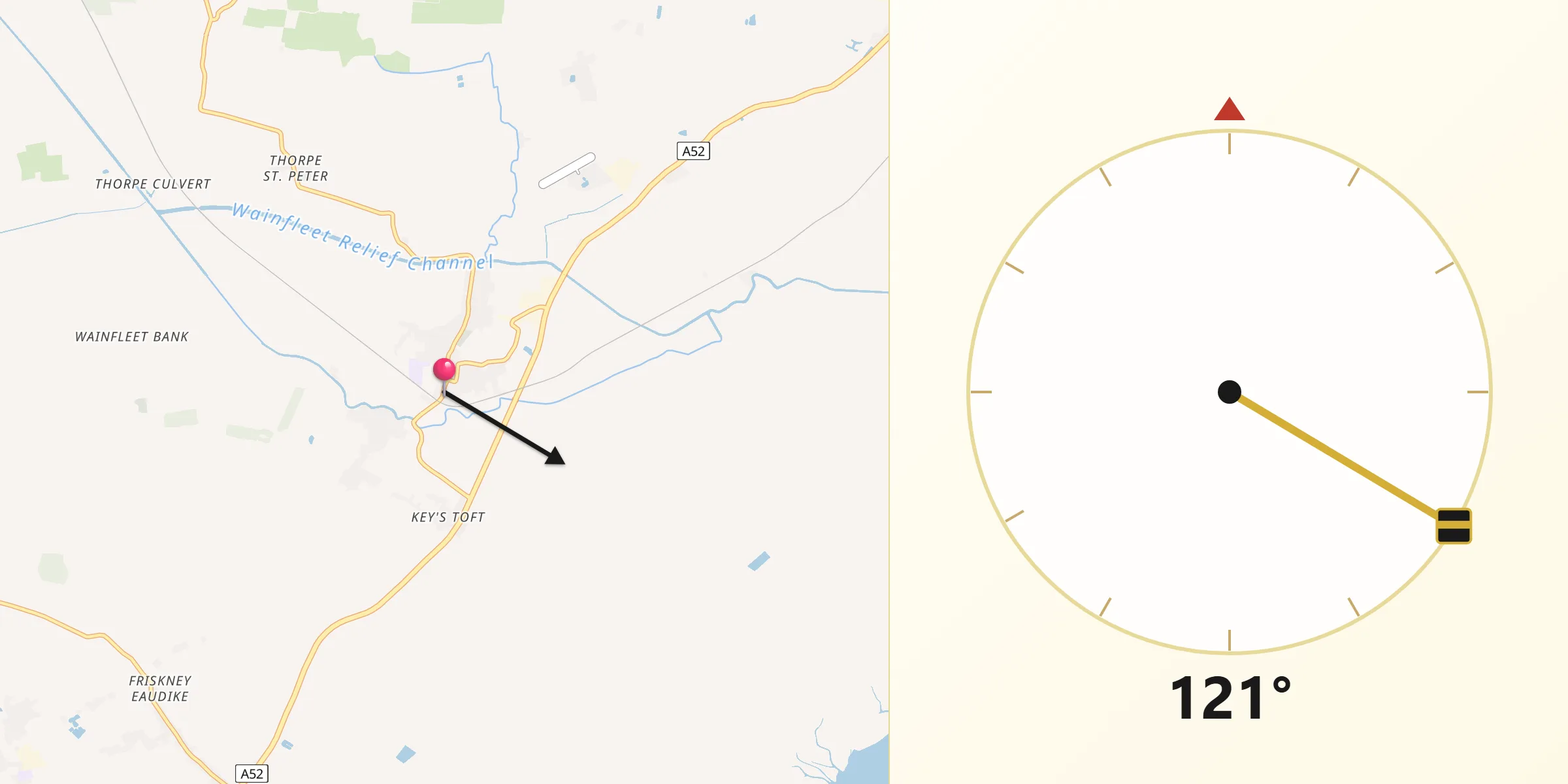 Qibla Direction from Wainfleet All Saints