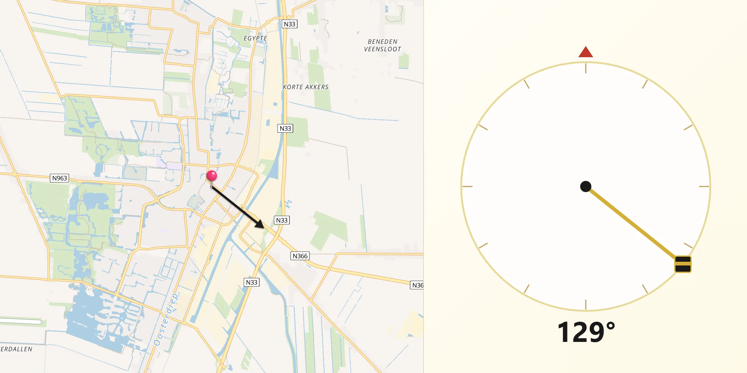 Qibla Richting vanaf Veendam