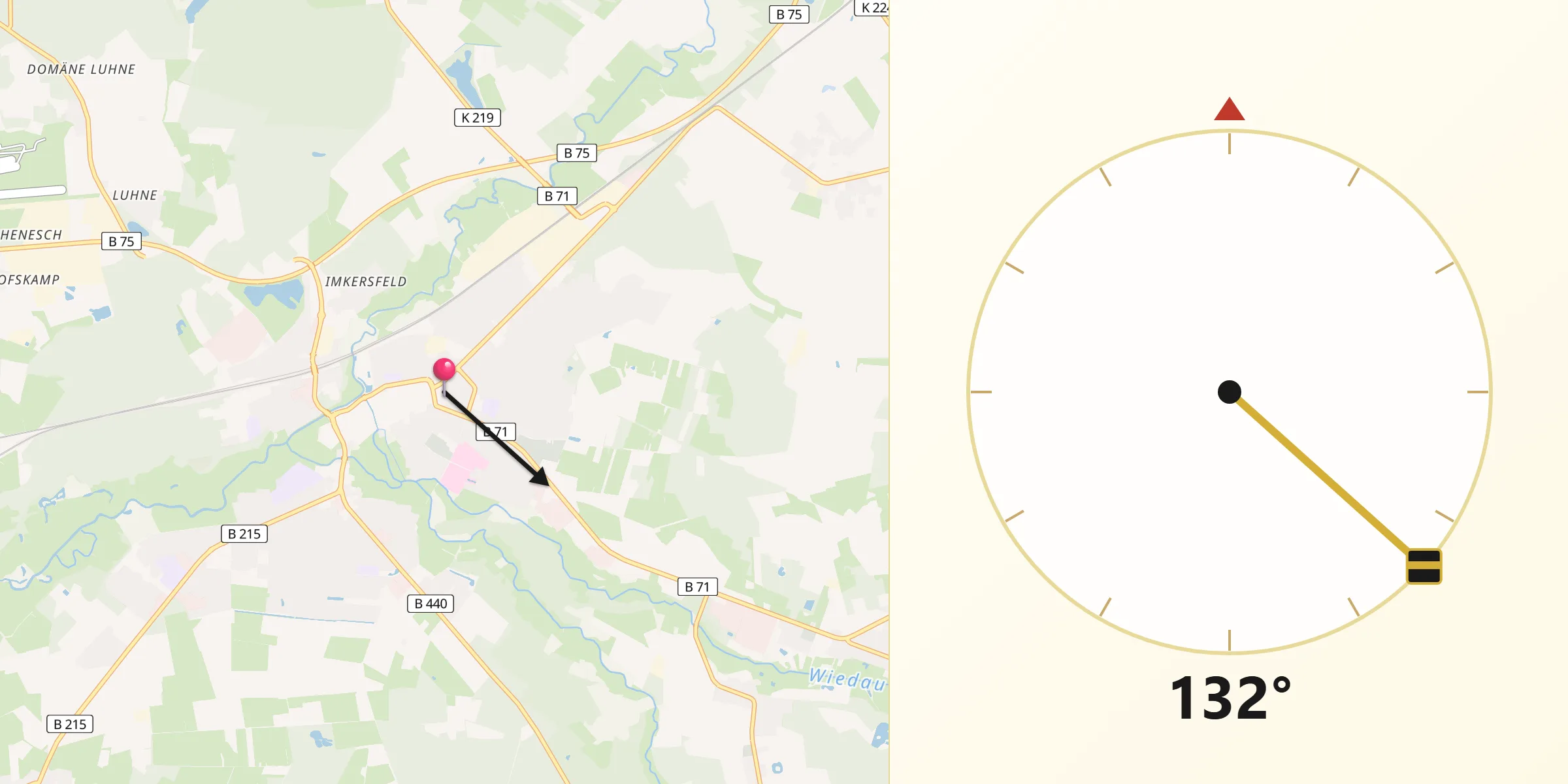 Qibla-Richtung von Rotenburg an der Wümme