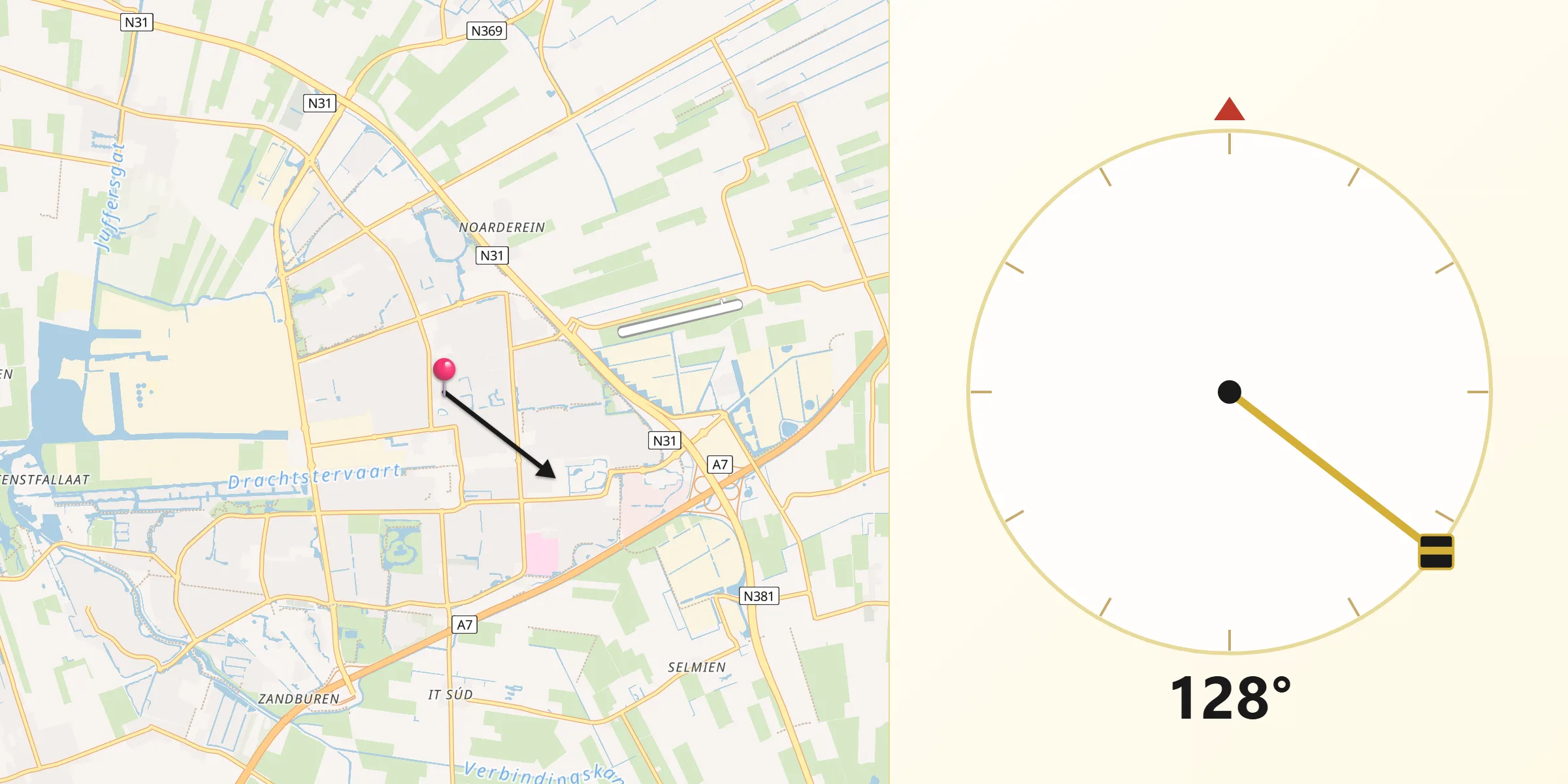 Qibla Richting vanaf Drachten