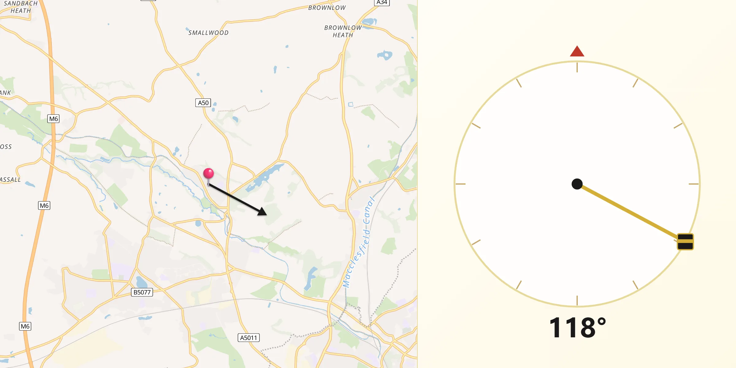 Qibla Direction from Rode Heath