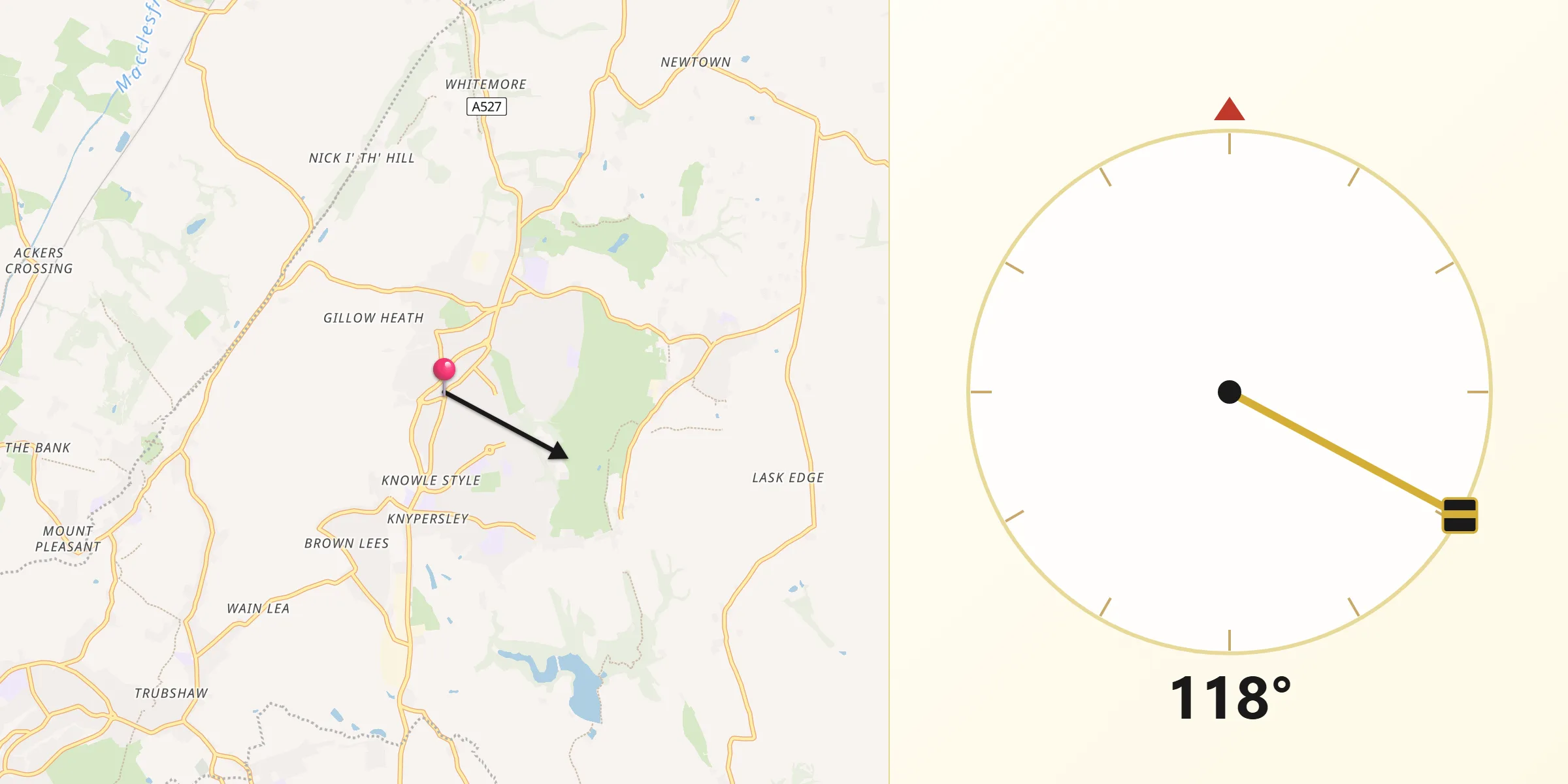 Qibla Direction from Biddulph