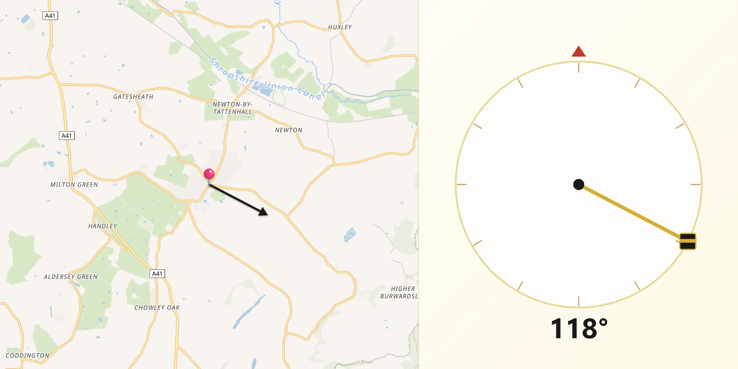Qibla Direction from Tattenhall