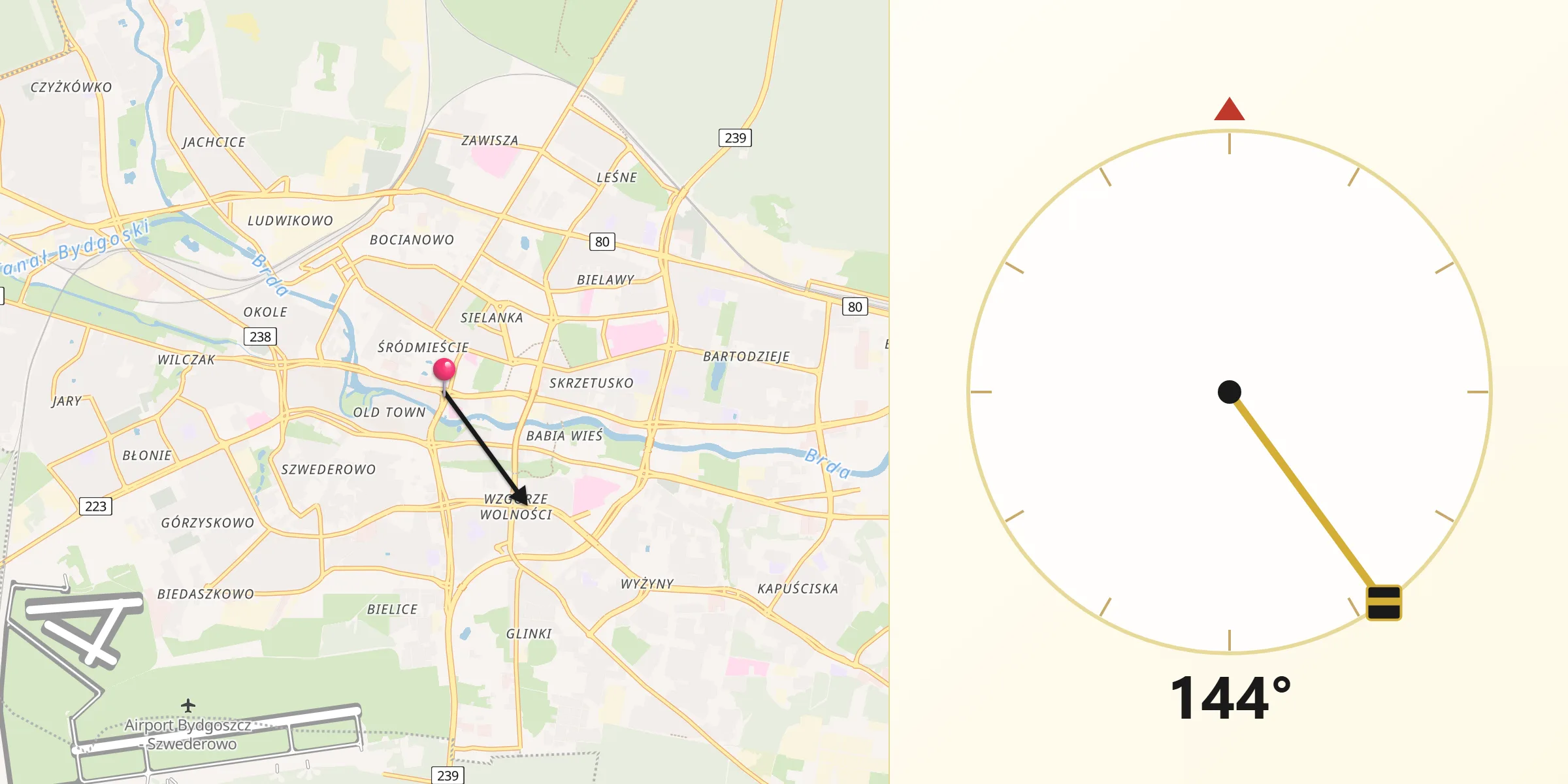 Qibla-Richtung von Bydgoszcz